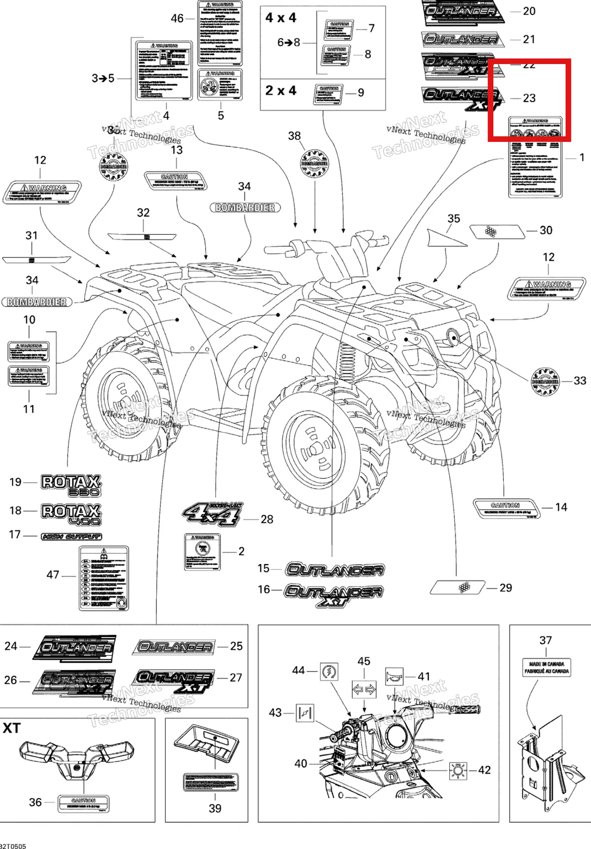 Деталь 704900620 на схеме узла 2005 Can-Am Outlander 330/400 STD 2 X 4 Decals