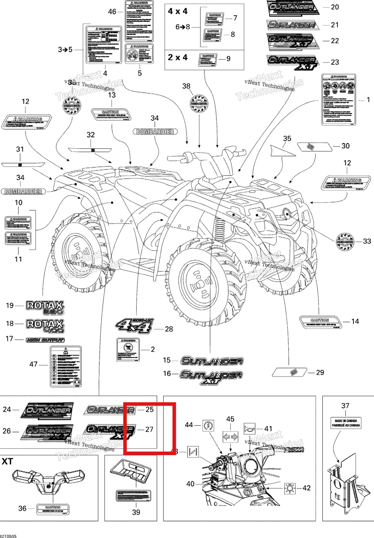 Деталь 704900624 на схеме узла 2005 Can-Am Outlander 330/400 STD 2 X 4 Decals