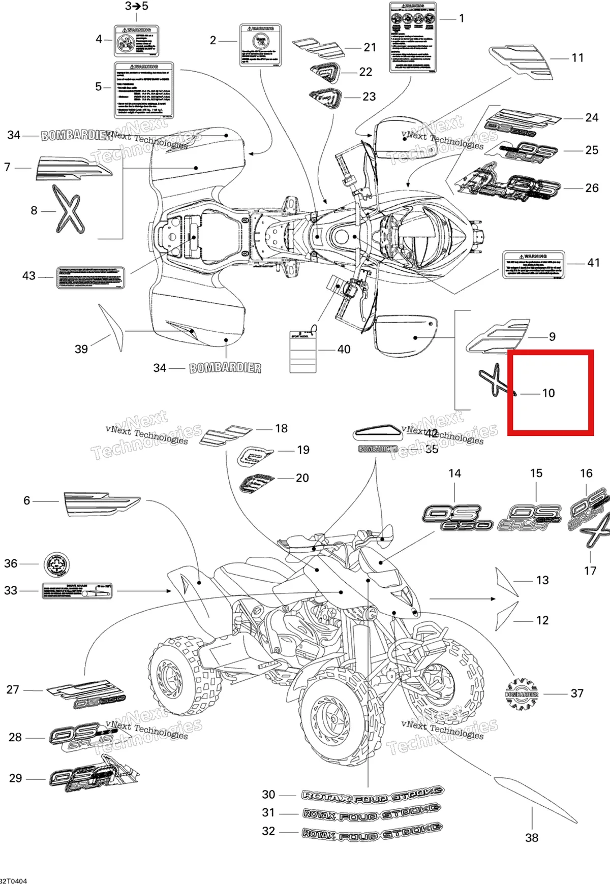 Деталь 704900666 на схеме узла 2004 Can-Am DS 650/DS 650 Baja/X Decals