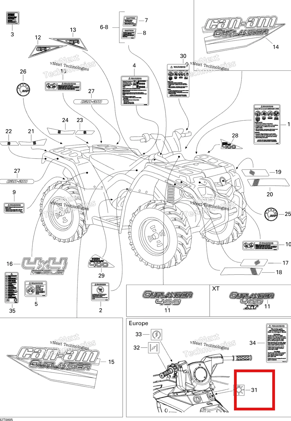 Деталь 704900703 на схеме узла 2008 Can-Am Outlander 400 EFI STD Decals