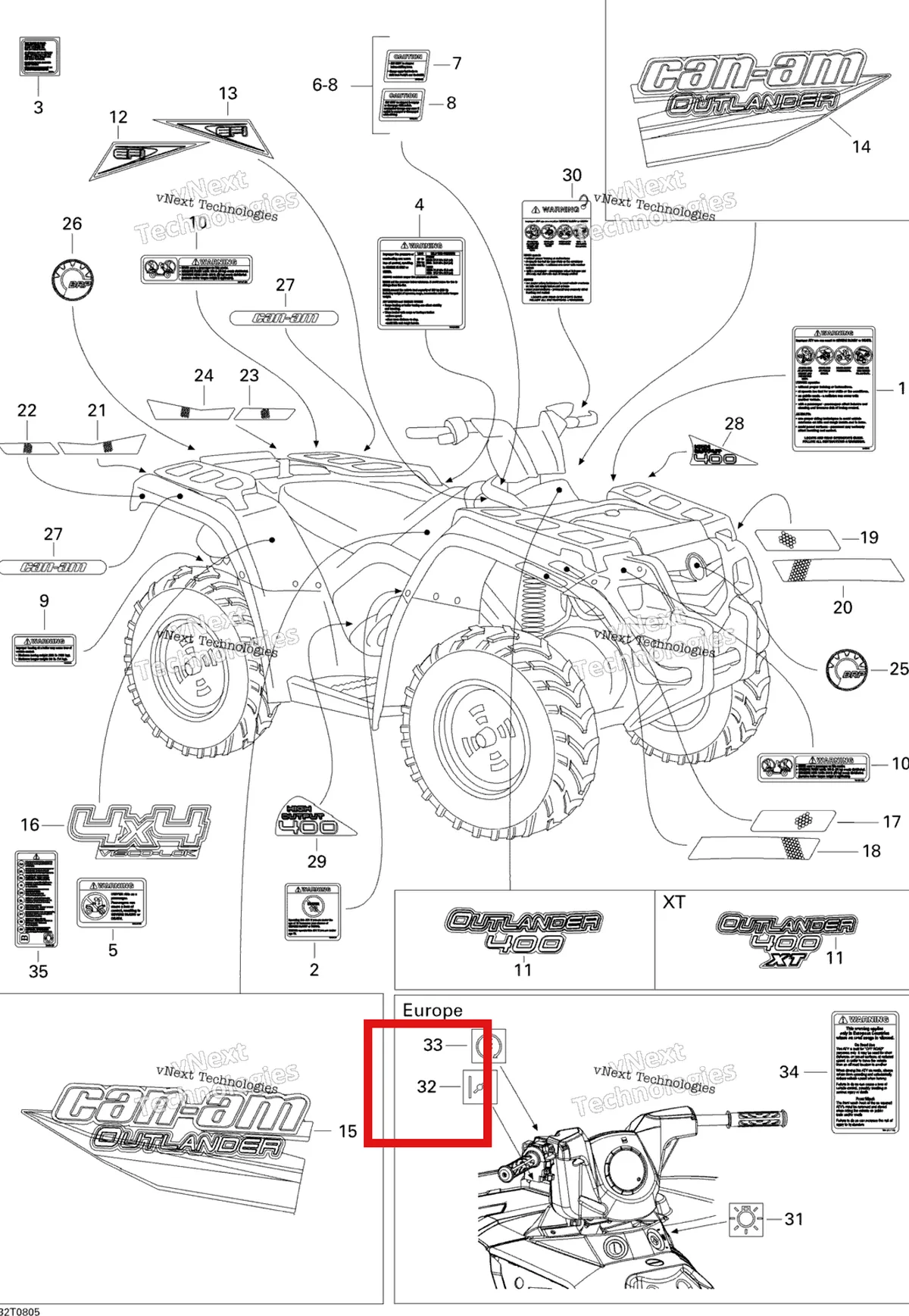 Деталь 704900704 на схеме узла 2008 Can-Am Outlander 400 EFI STD Decals