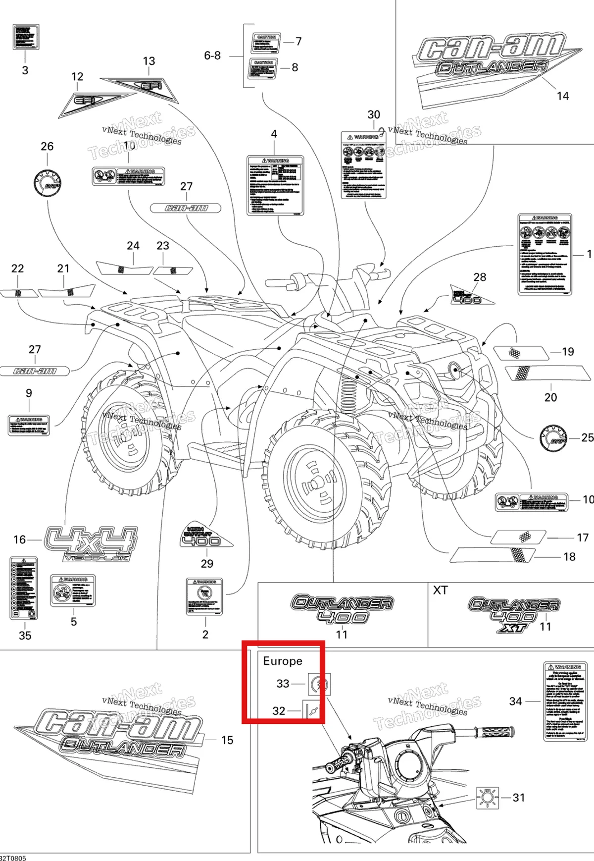 Деталь 704900705 на схеме узла 2008 Can-Am Outlander 400 EFI STD Decals