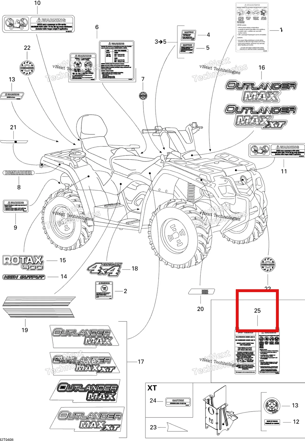 Деталь 704900783 на схеме узла 2004 Can-Am Outlander MAX 400 Decals