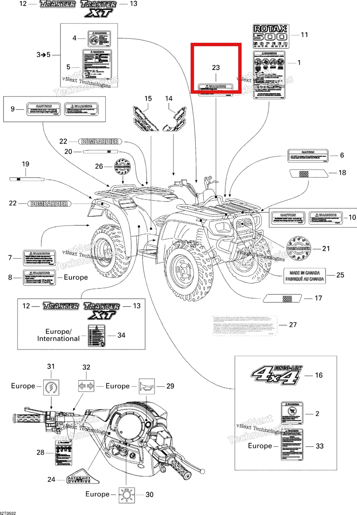 Деталь 704900800 на схеме узла 2005 Can-Am Traxter 5 Speed Decals