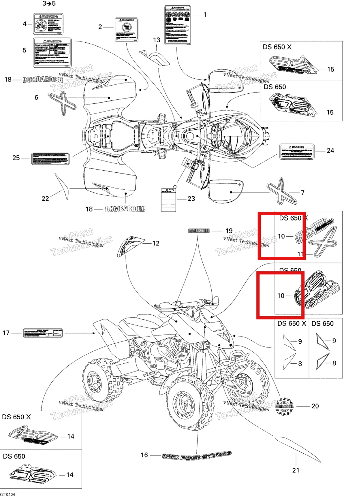 Деталь 704900834 на схеме узла 2005 Can-Am DS 650/DS 650 X Decals