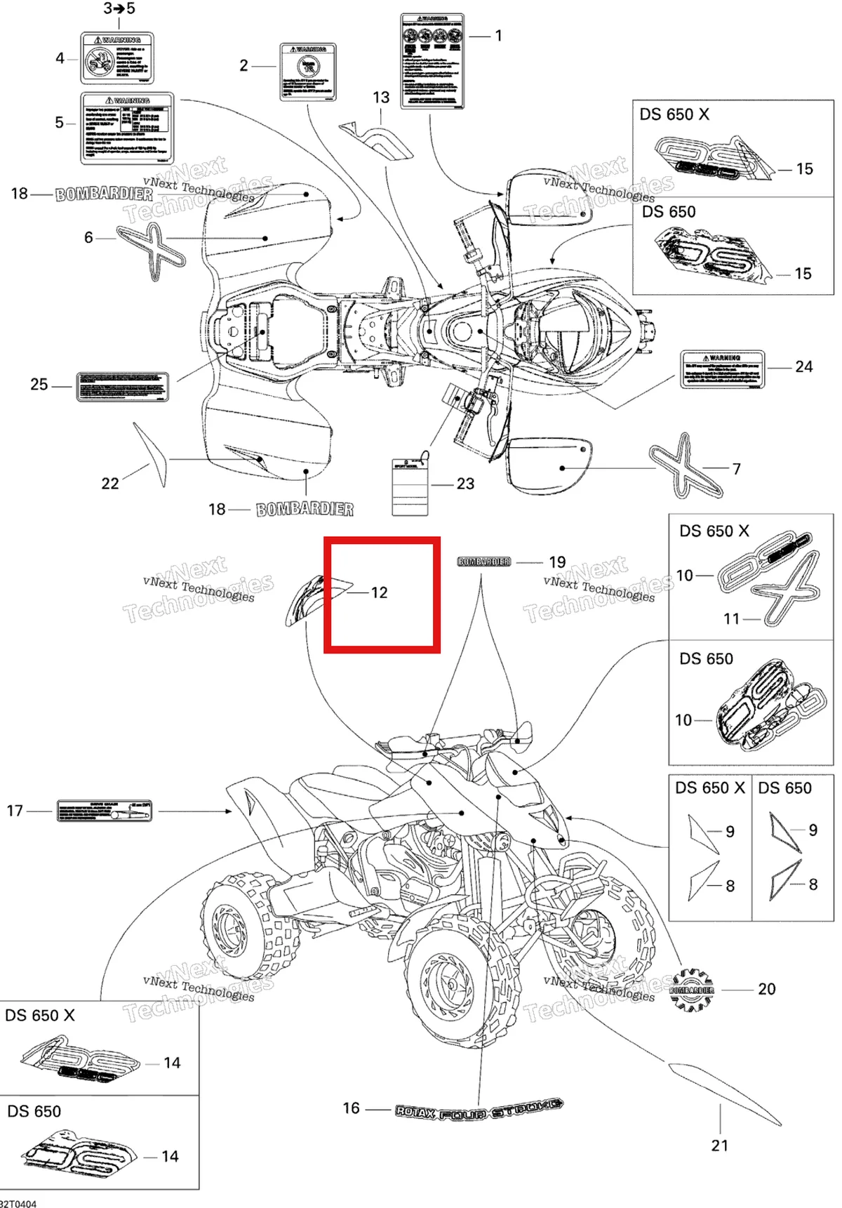 Деталь 704900836 на схеме узла 2005 Can-Am DS 650/DS 650 X Decals