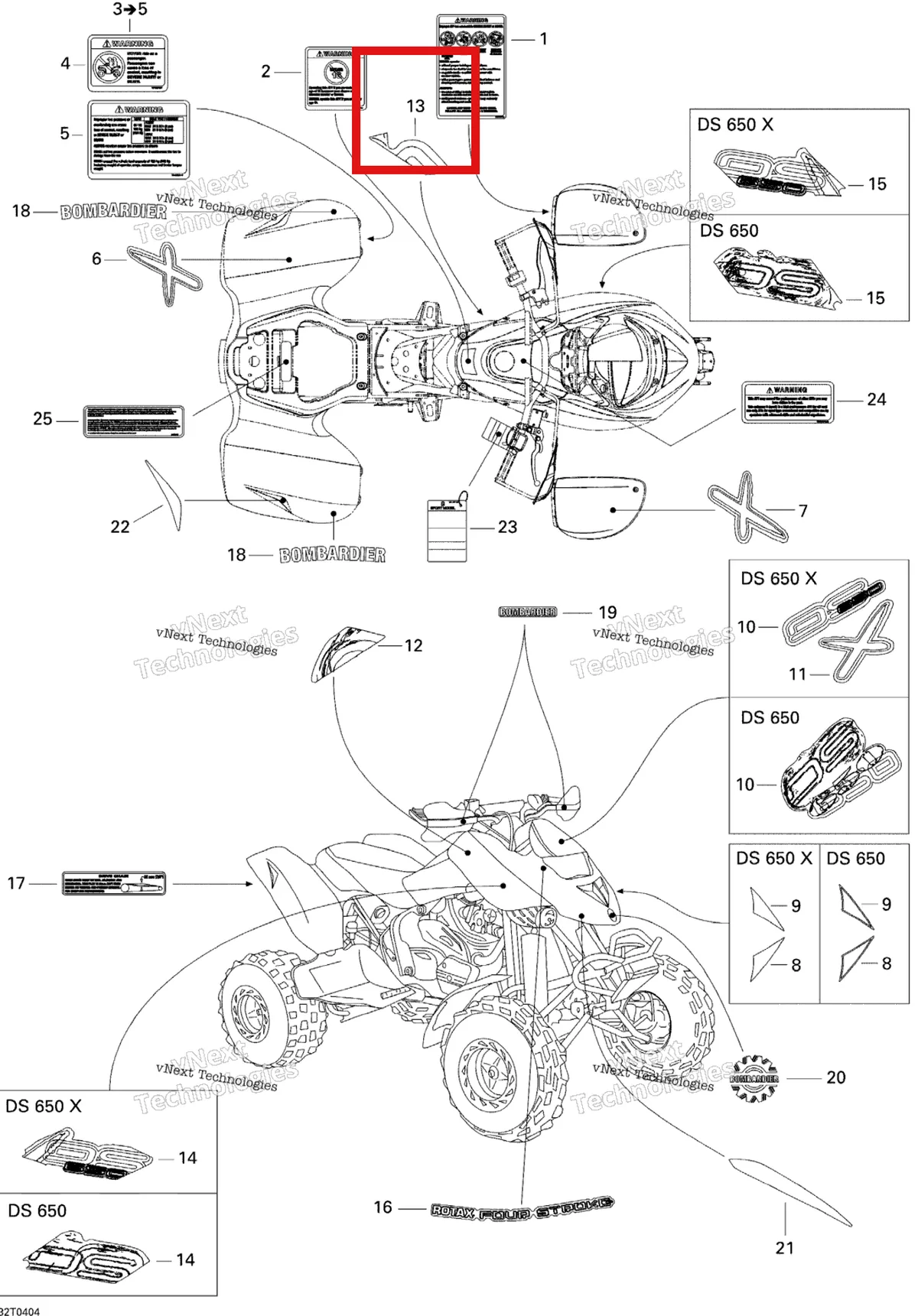 Деталь 704900838 на схеме узла 2005 Can-Am DS 650/DS 650 X Decals