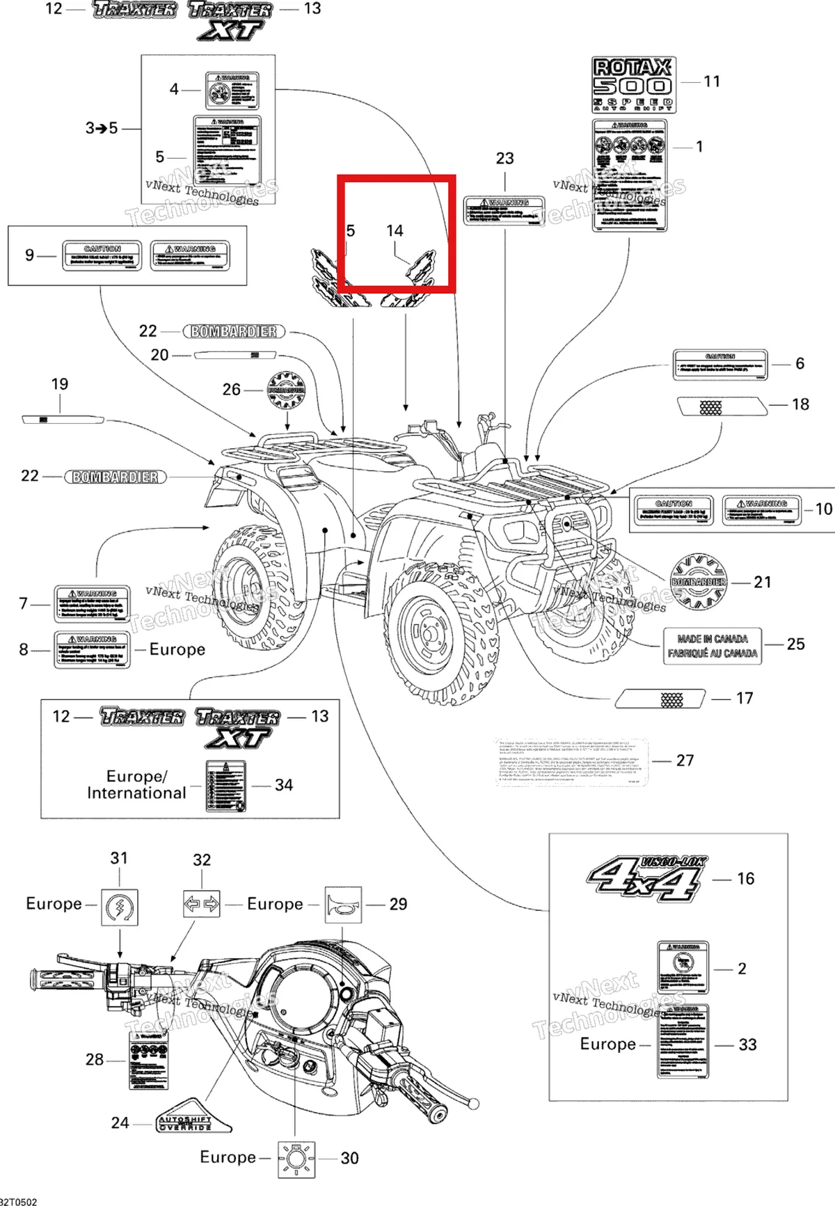Деталь 704900852 на схеме узла 2005 Can-Am Traxter 5 Speed Decals