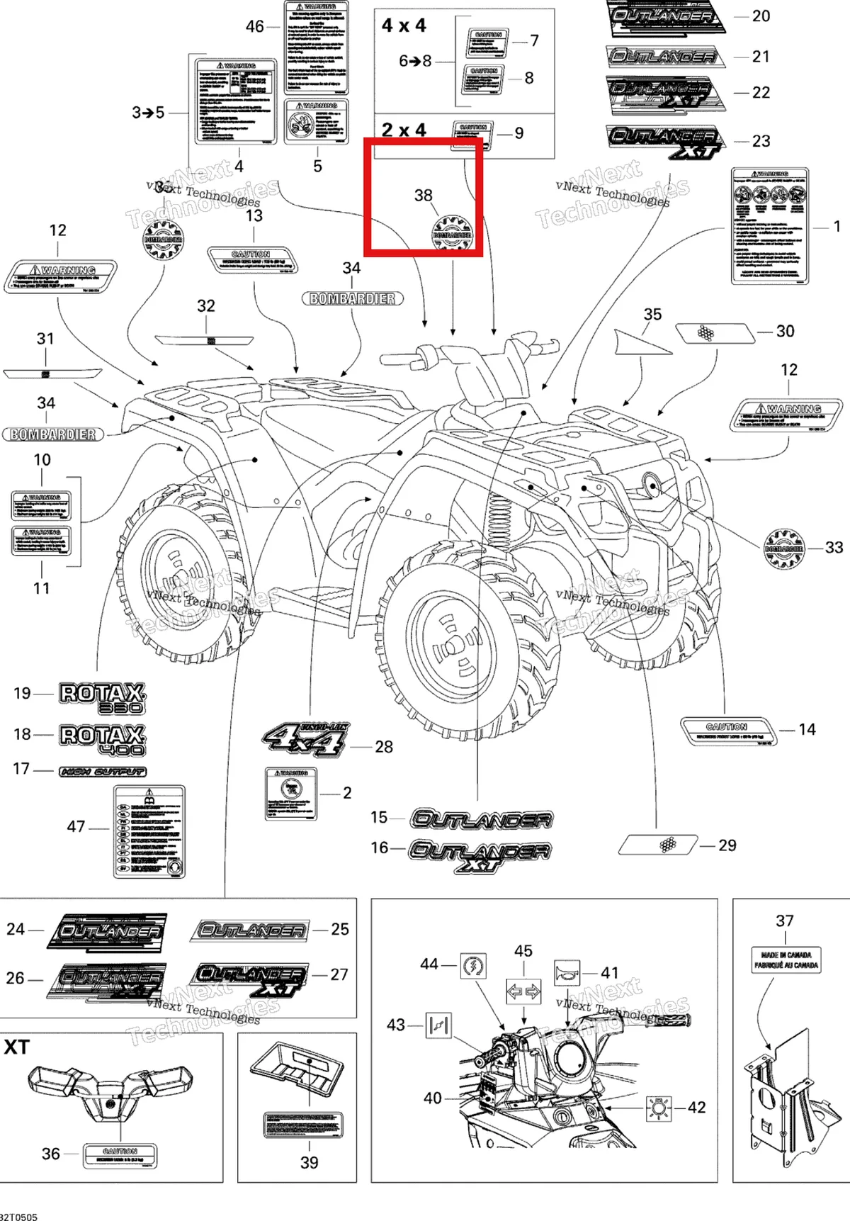 Деталь 704900862 на схеме узла 2005 Can-Am Outlander 330/400 STD 2 X 4 Decals