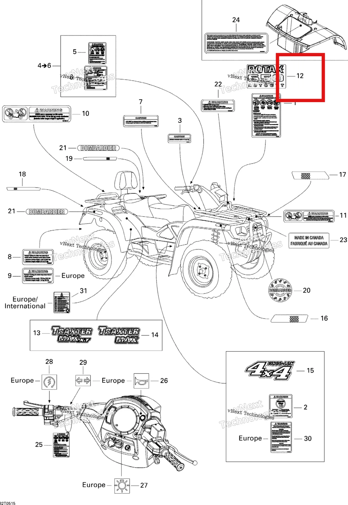 Деталь 704900866 на схеме узла 2005 Can-Am Traxter Max CVT 650 Decals