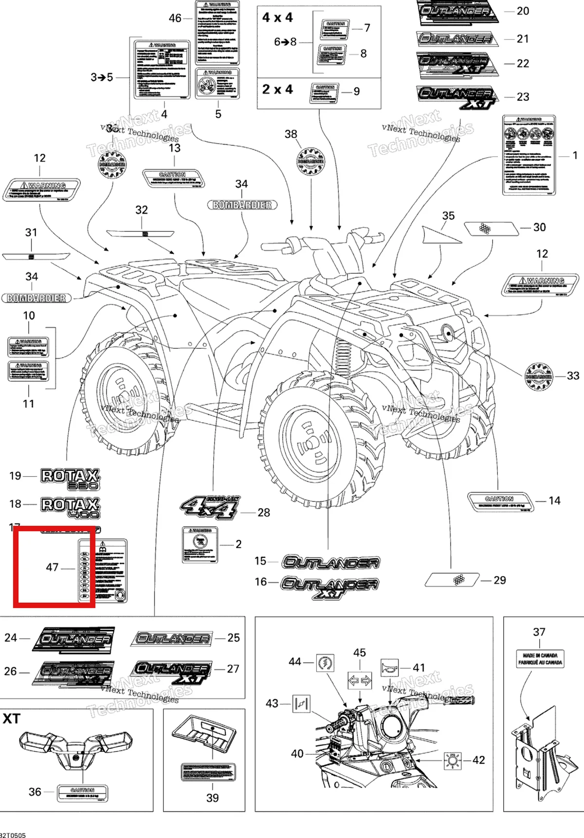 Деталь 704900894 на схеме узла 2005 Can-Am Outlander 330/400 STD 2 X 4 Decals