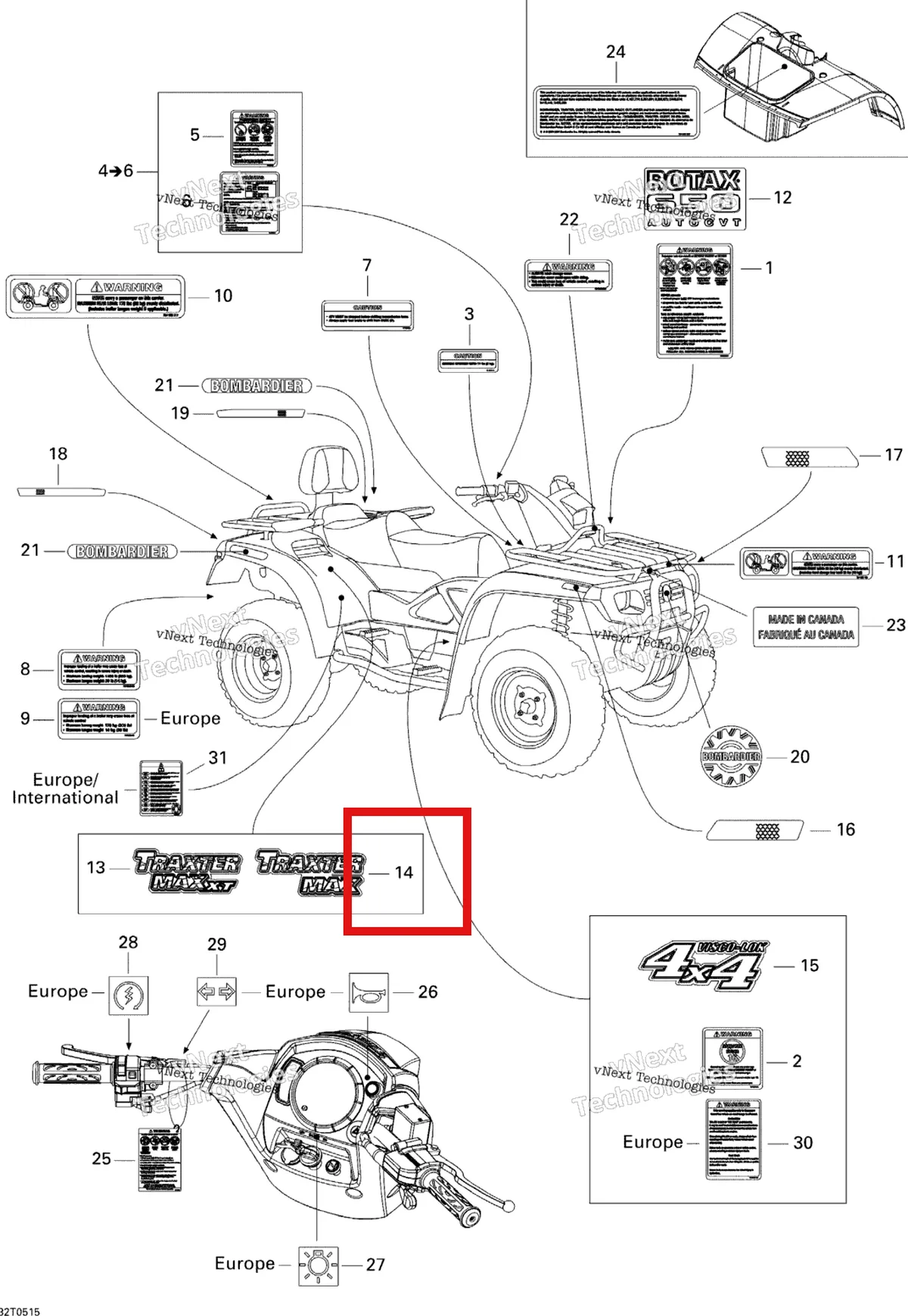 Деталь 704900895 на схеме узла 2005 Can-Am Traxter Max CVT 650 Decals
