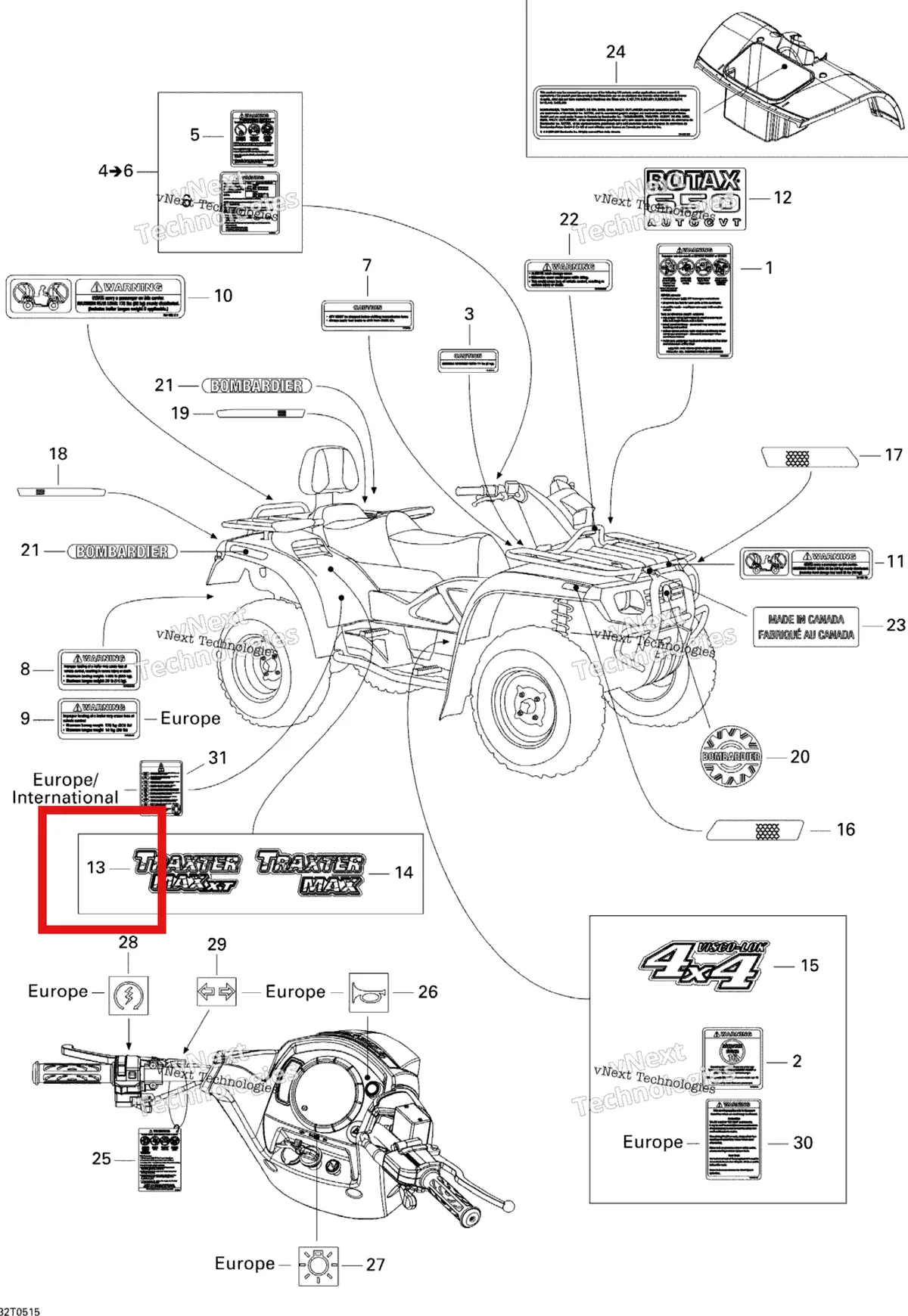 Деталь 704900896 на схеме узла 2005 Can-Am Traxter Max CVT 650 Decals