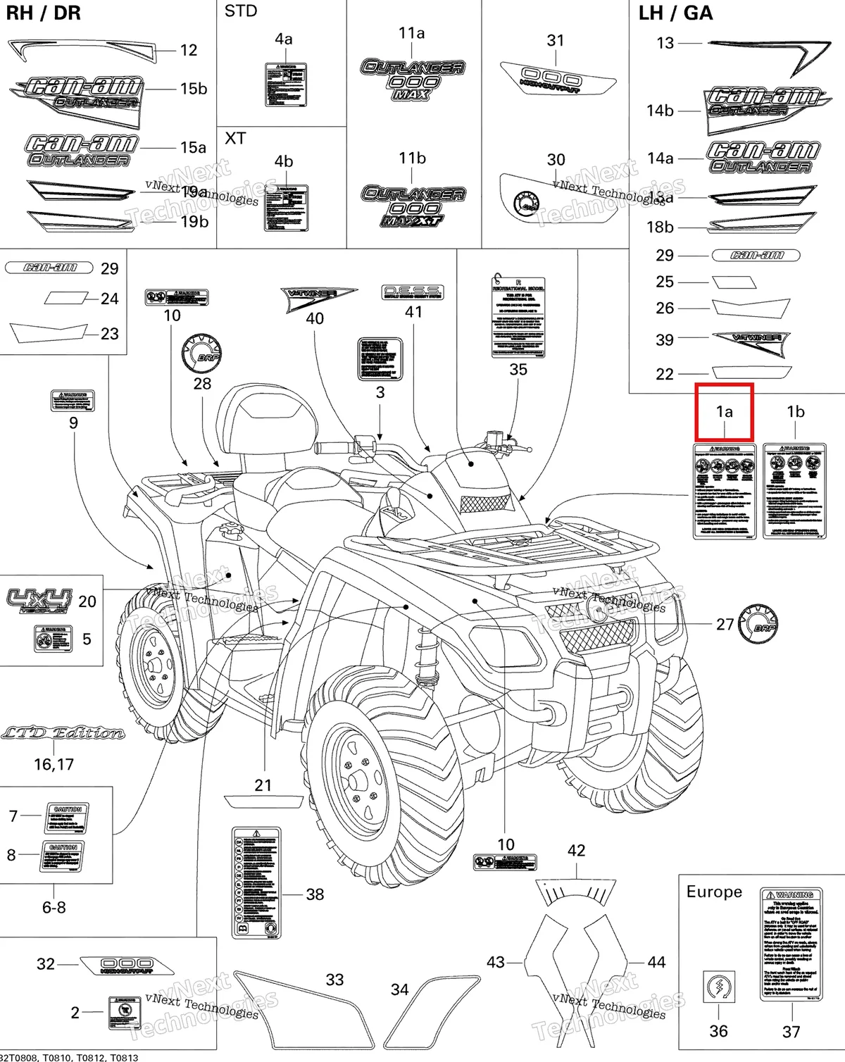 Деталь 704900904 (Предупреждающая наклейка Death и Injuries English Version Can-Am Outlander MAX 800 XT (2008) (704900904)) на схеме узла 2008 Can-Am Outlander MAX 500 STD Decals Std