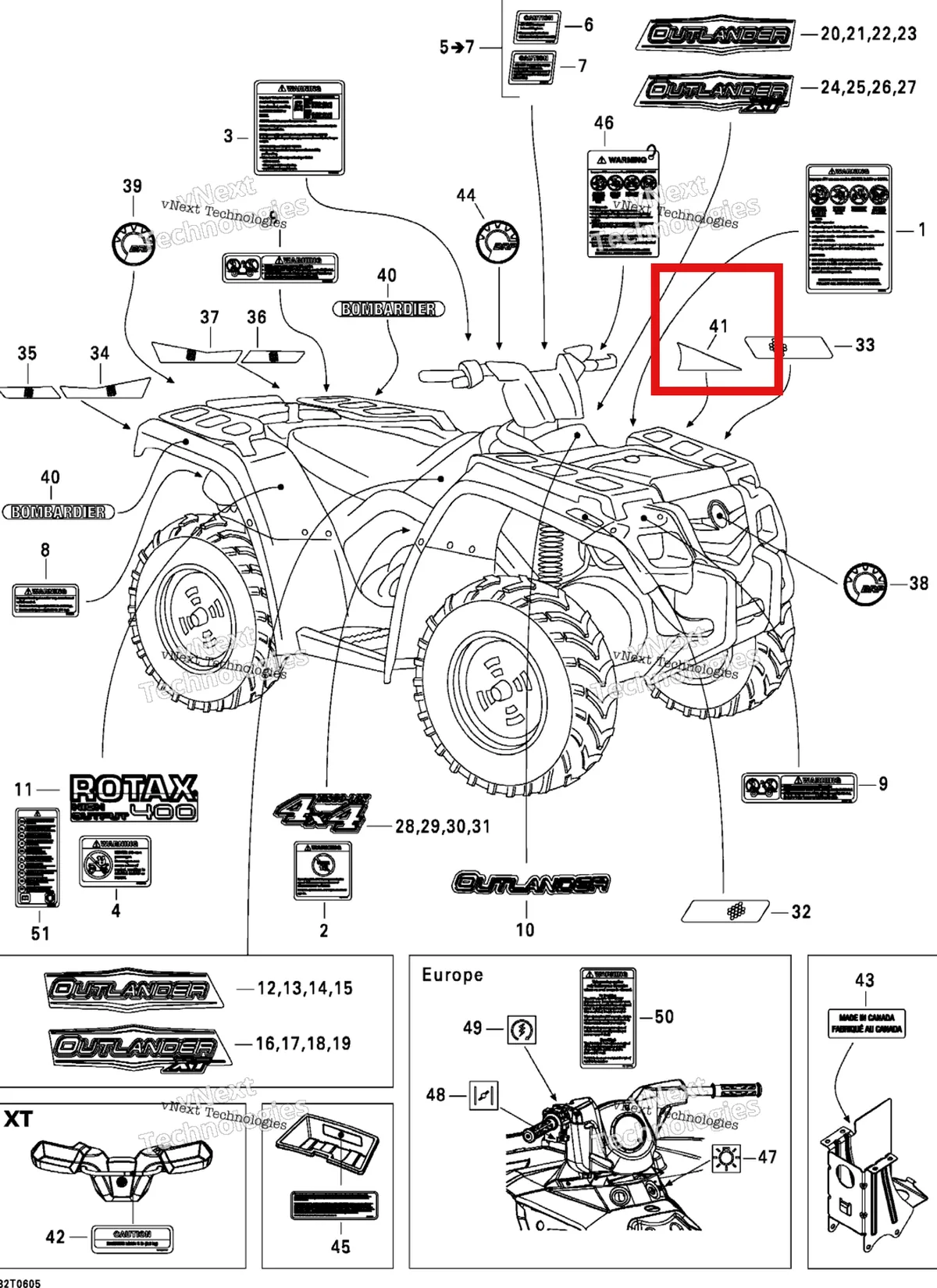 Деталь 704900946 на схеме узла 2006 Can-Am Outlander 400 STD 4 X 4 Decals Std