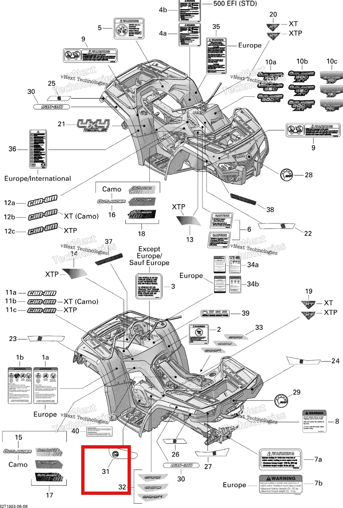 Деталь 704900963 на схеме узла 2010 Can-Am Outlander 800R EFI Decals