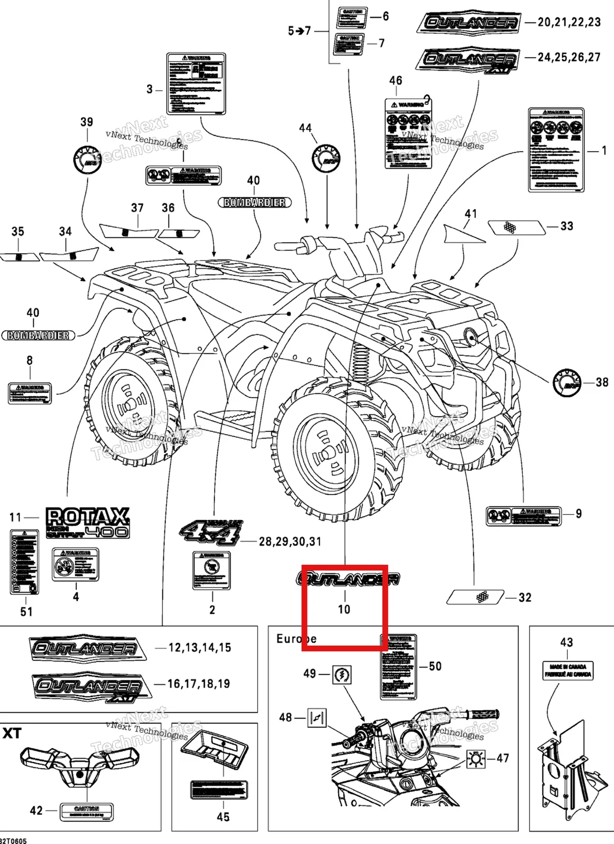 Деталь 704900997 на схеме узла 2006 Can-Am Outlander 400 STD 4 X 4 Decals Std
