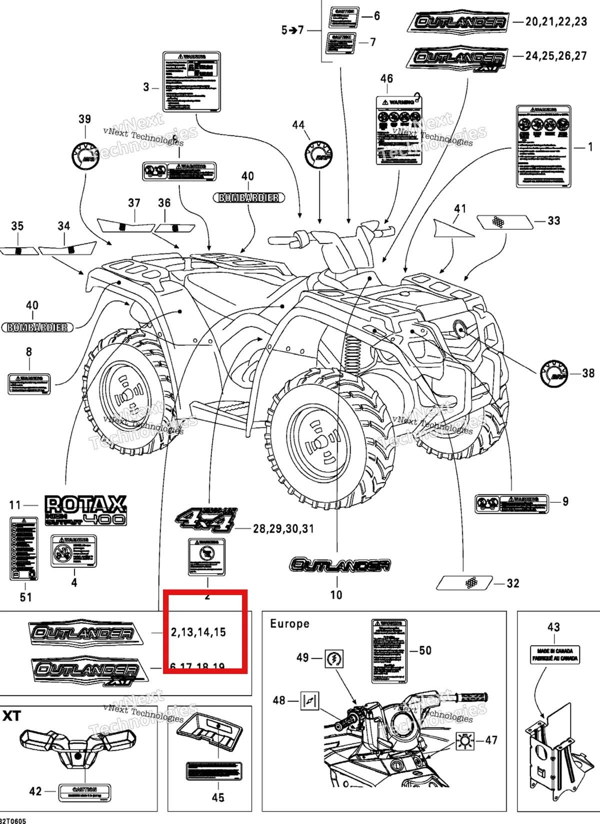 Деталь 704901002 на схеме узла 2006 Can-Am Outlander 400 STD 4 X 4 Decals Std