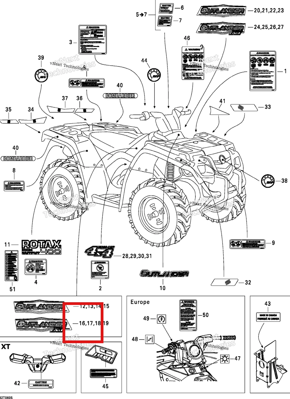 Деталь 704901004 на схеме узла 2006 Can-Am Outlander 400 XT 4 X 4 Decals Xt