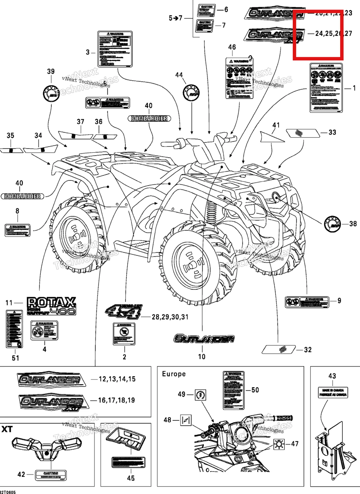 Деталь 704901012 на схеме узла 2006 Can-Am Outlander 400 XT 4 X 4 Decals Xt