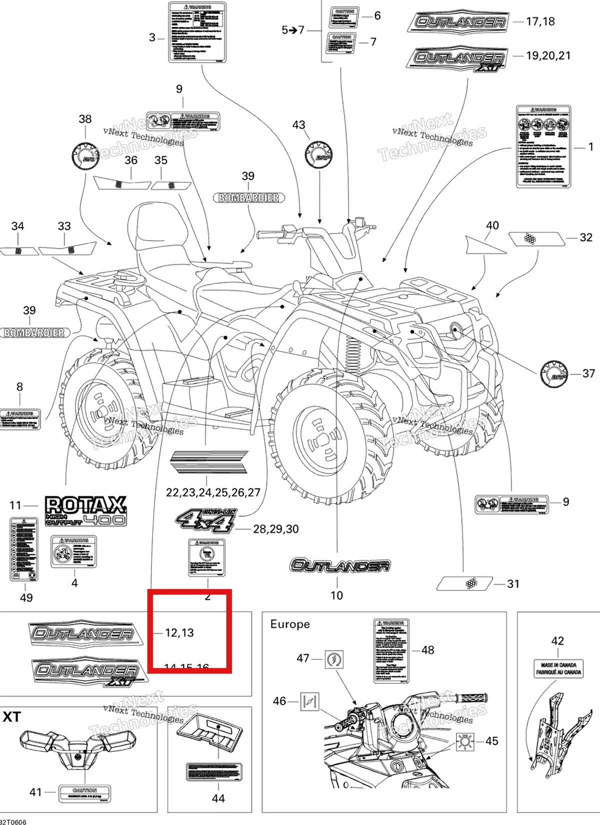 Деталь 704901017 на схеме узла 2006 Can-Am Outlander MAX 400 STD 4 X 4 Decals, Std