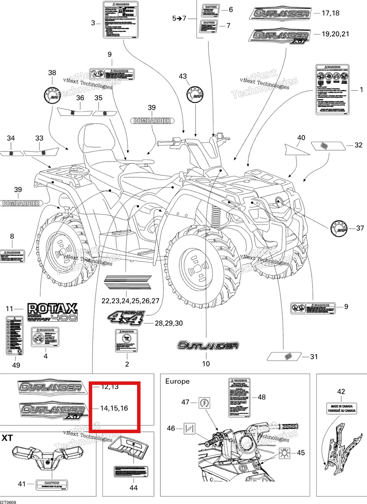 Деталь 704901019 на схеме узла 2006 Can-Am Outlander MAX 400 XT 4 X 4 Decals, Xt