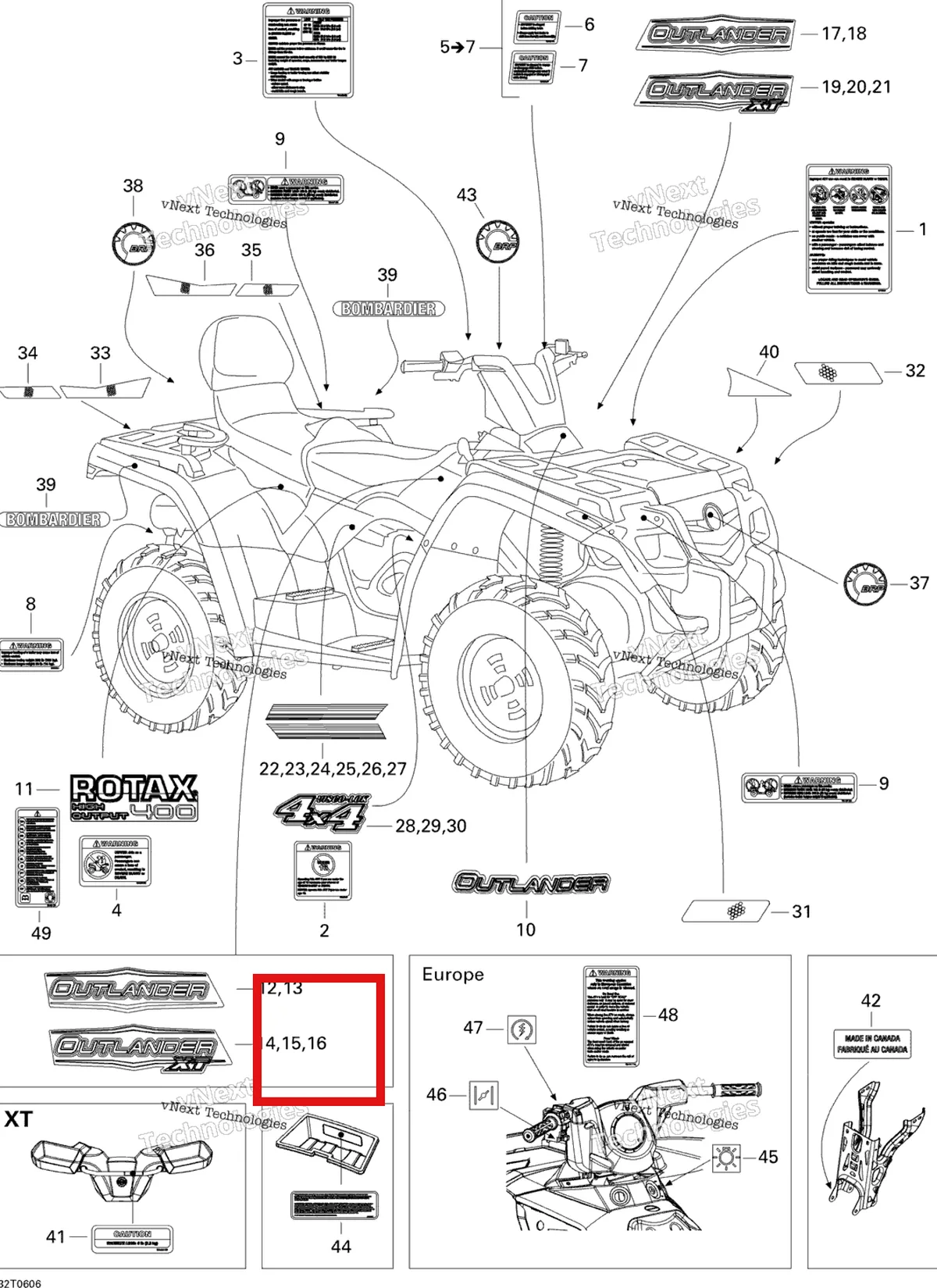 Деталь 704901020 на схеме узла 2006 Can-Am Outlander MAX 400 XT 4 X 4 Decals, Xt