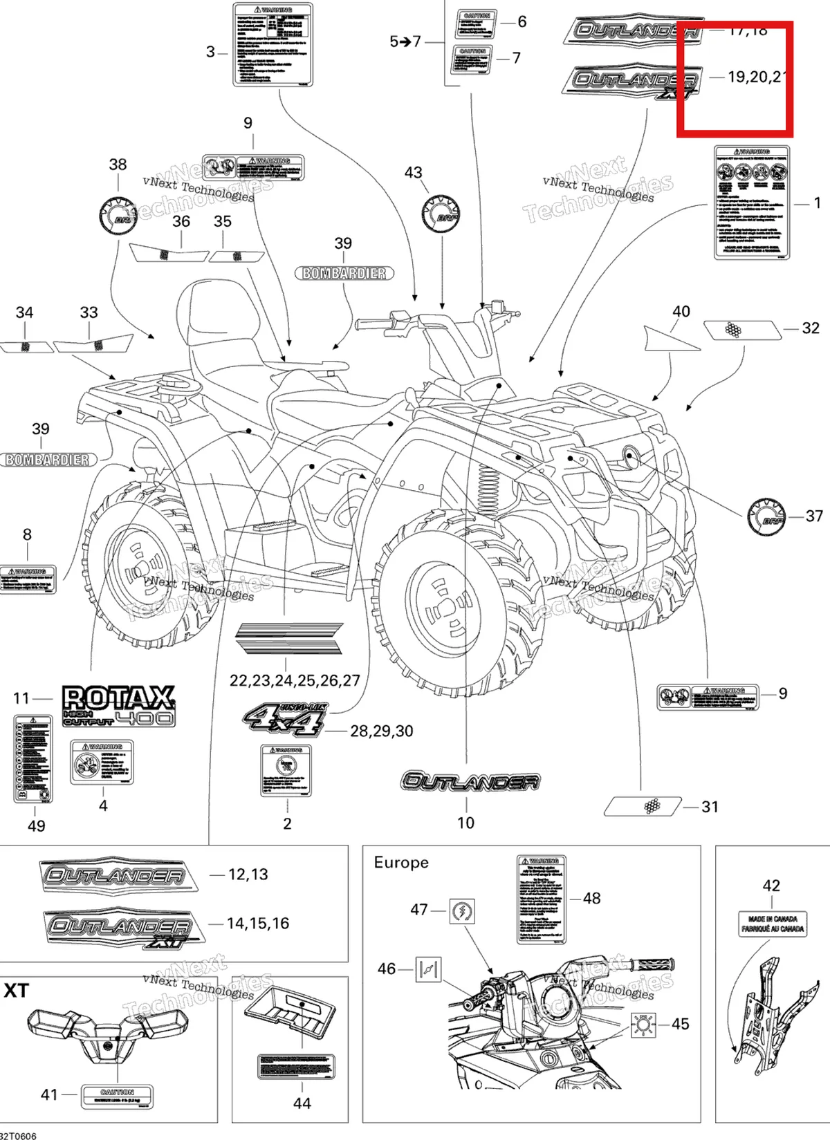 Деталь 704901023 на схеме узла 2006 Can-Am Outlander MAX 400 XT 4 X 4 Decals, Xt
