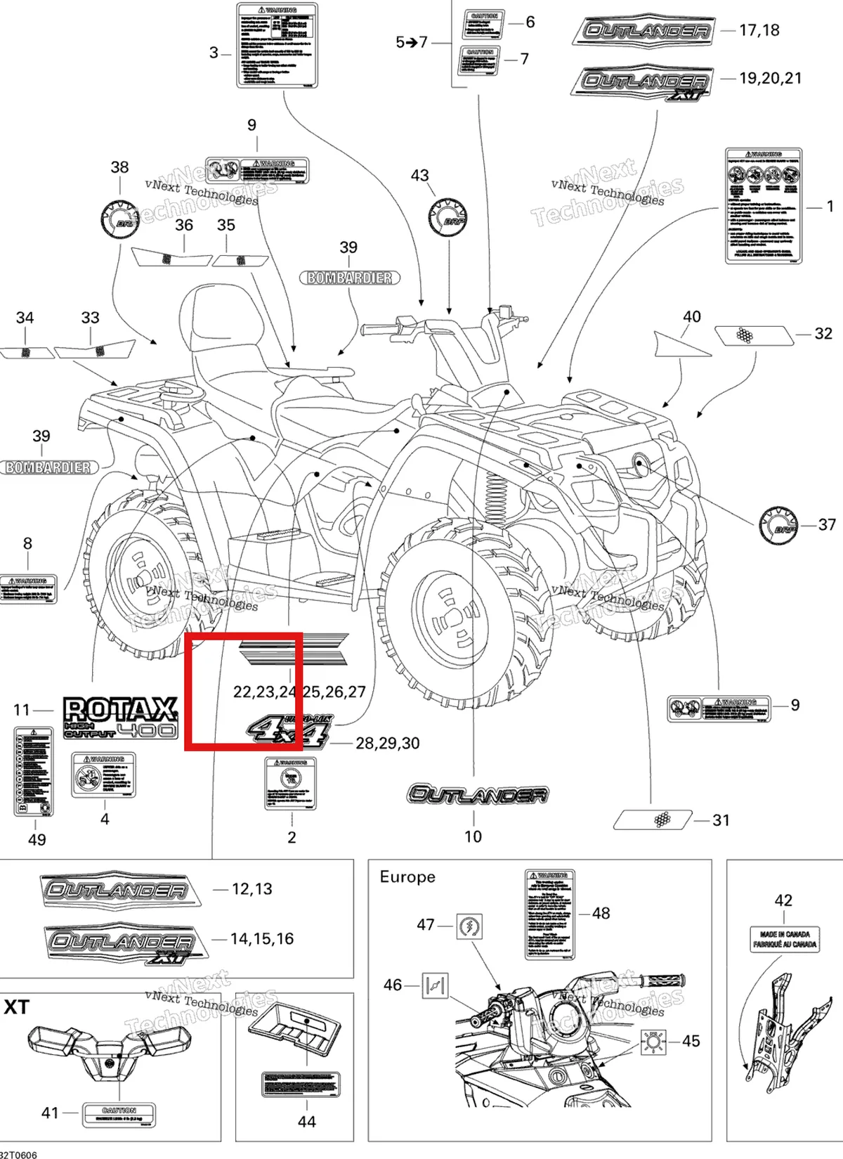 Деталь 704901026 на схеме узла 2006 Can-Am Outlander MAX 400 STD 4 X 4 Decals, Std