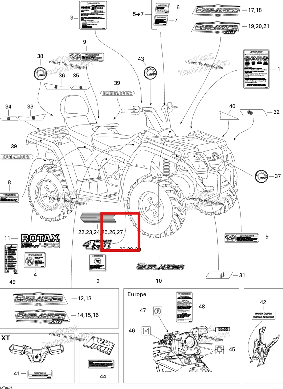 Деталь 704901031 на схеме узла 2006 Can-Am Outlander MAX 400 STD 4 X 4 Decals, Std