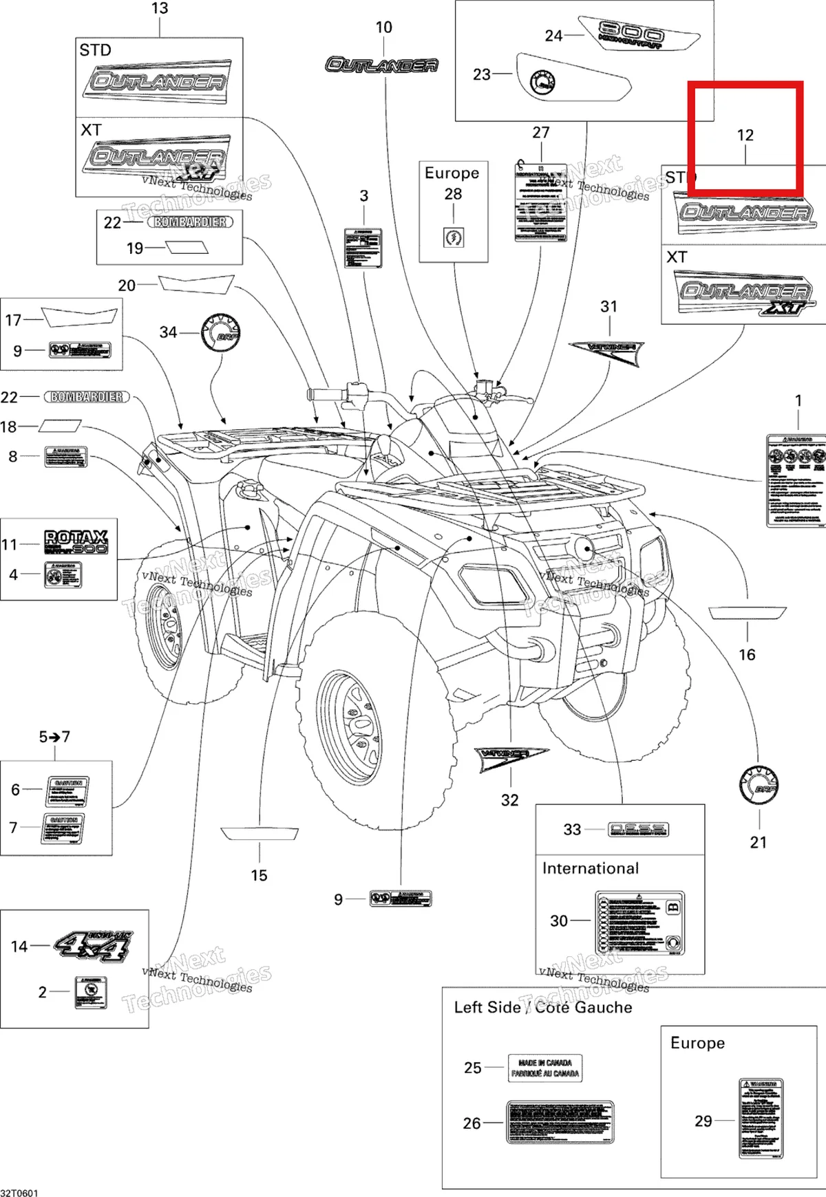 Деталь 704901040 на схеме узла 2006 Can-Am Outlander 800 XT 4 X 4 Decals Xt