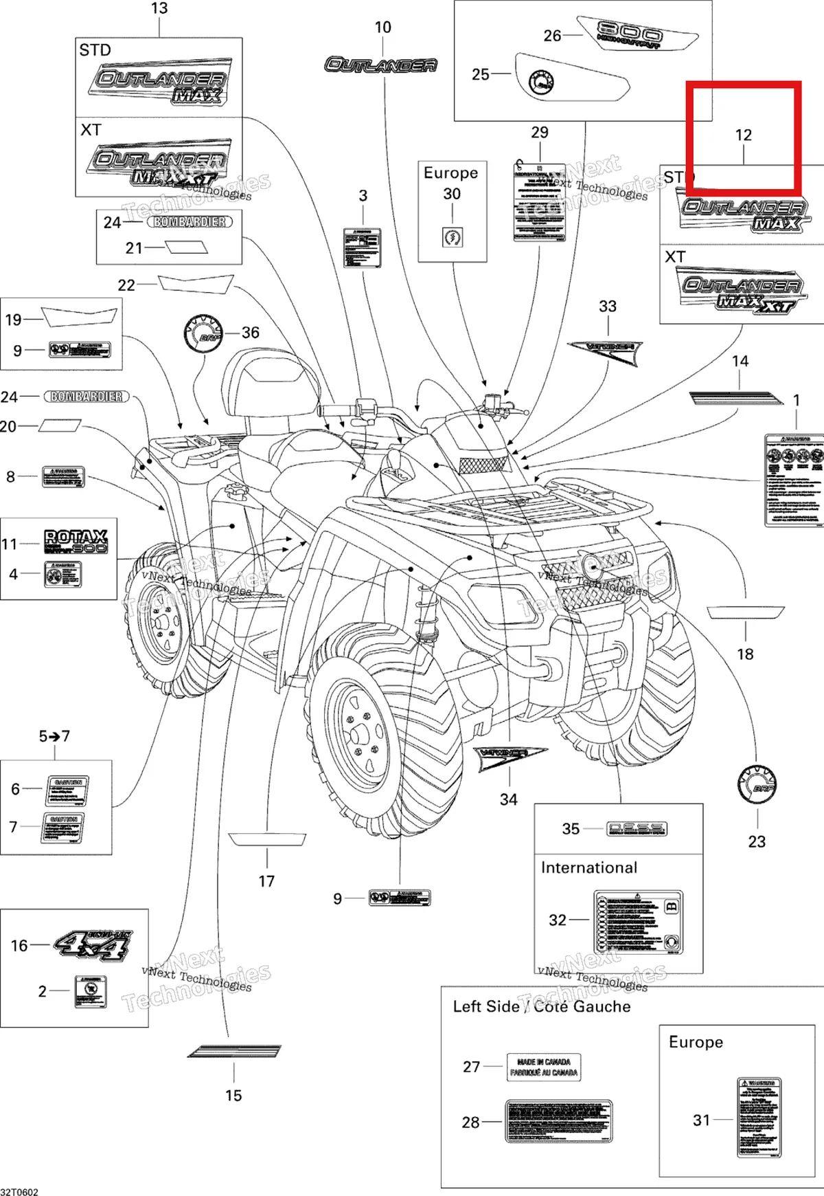 Деталь 704901057 на схеме узла 2006 Can-Am Outlander MAX 800 XT 4 X 4 Decals Xt