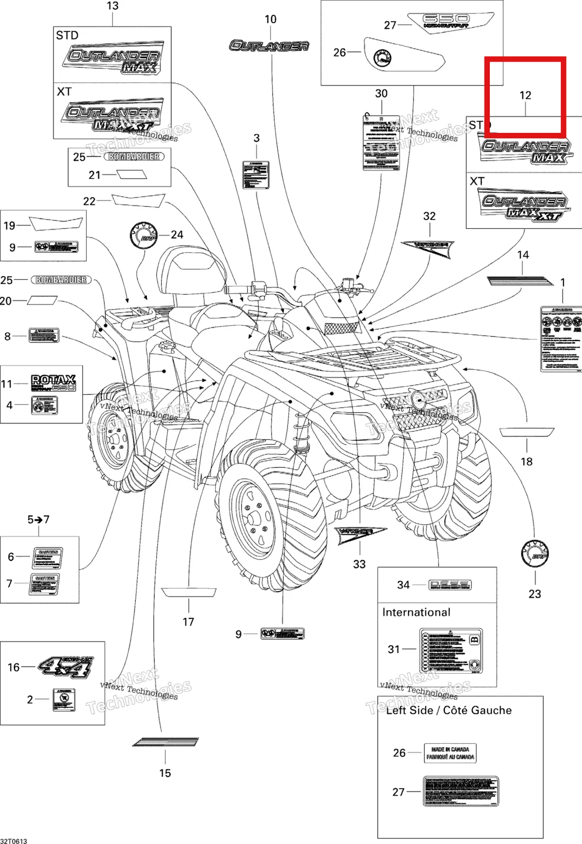 Деталь 704901063 на схеме узла 2006 Can-Am Outlander MAX 650 STD 4 X 4 Decals Max Std