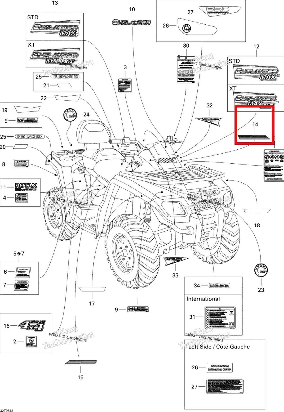 Деталь 704901067 на схеме узла 2006 Can-Am Outlander MAX 650 STD 4 X 4 Decals Max Std