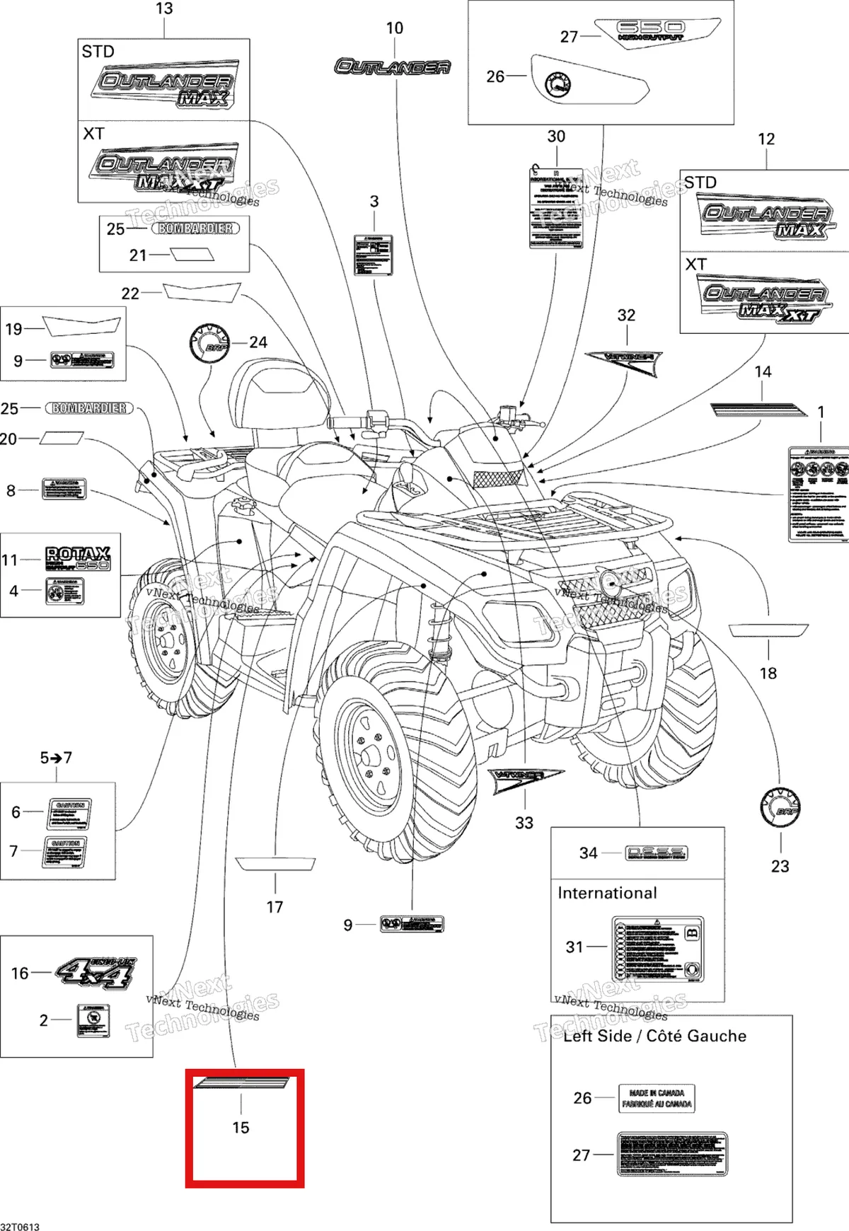 Деталь 704901068 на схеме узла 2006 Can-Am Outlander MAX 650 STD 4 X 4 Decals Max Std