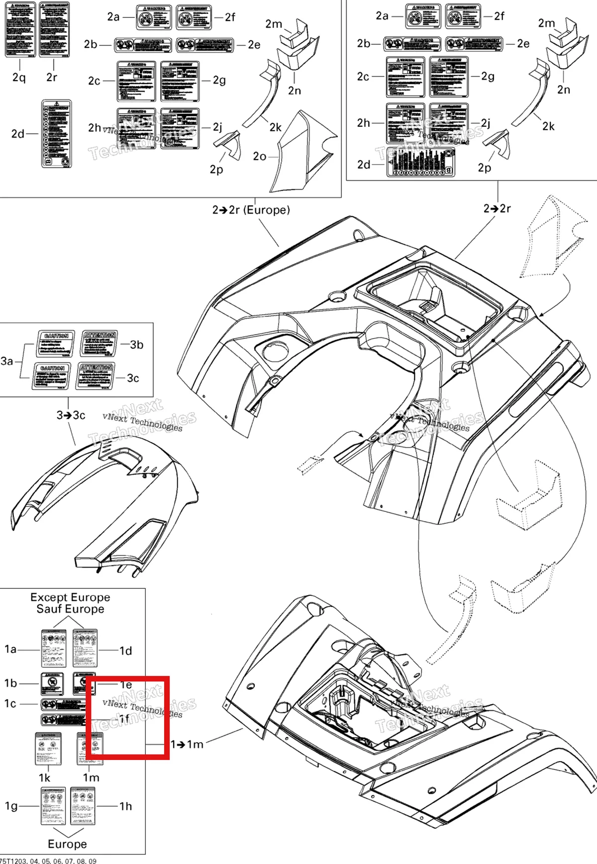 Деталь 704901090 на схеме узла 2012 Can-Am Outlander 800REFI Xmr Fender And Central Panel Kit