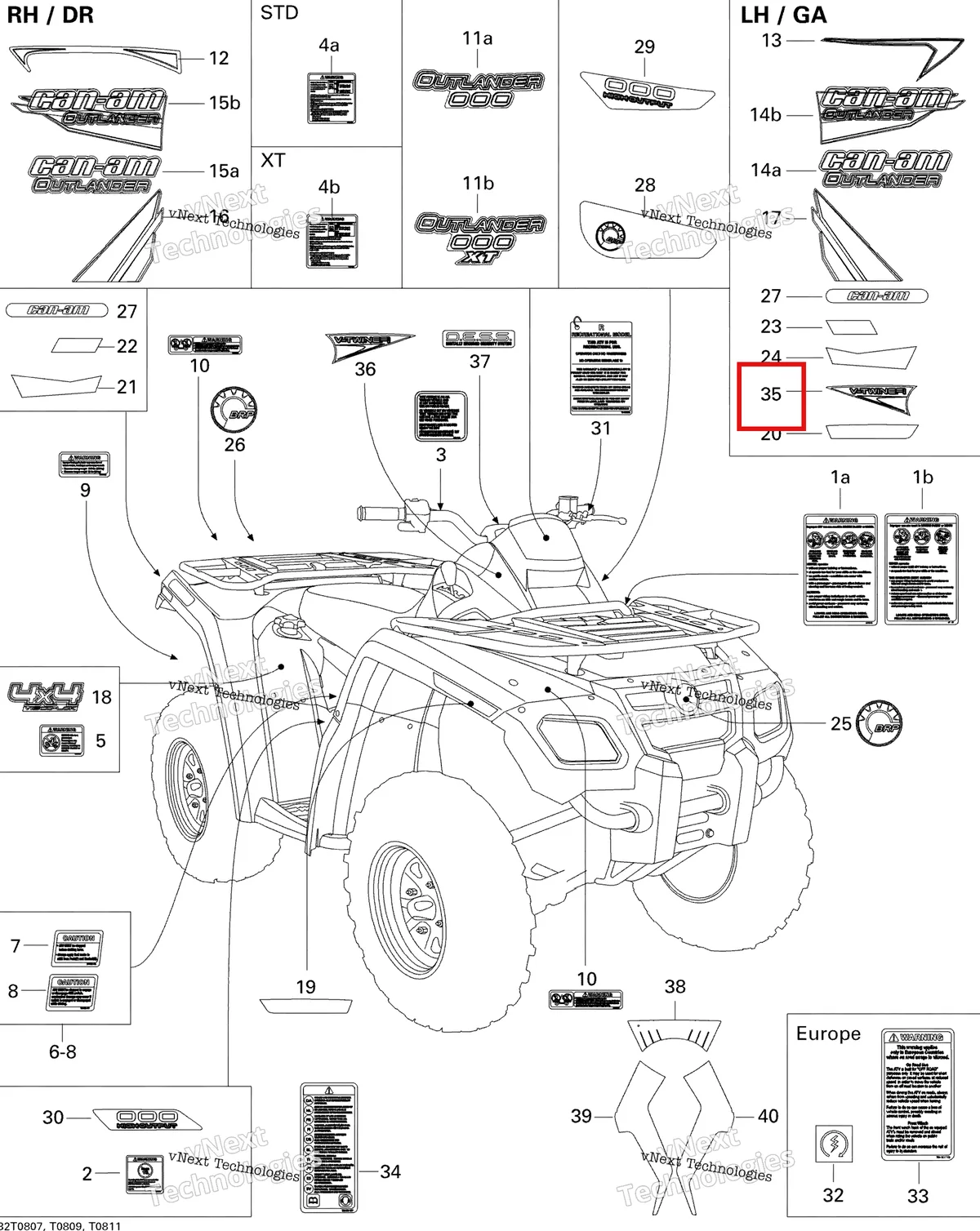Деталь 704901115 на схеме узла 2008 Can-Am Outlander 500 STD Decals Std