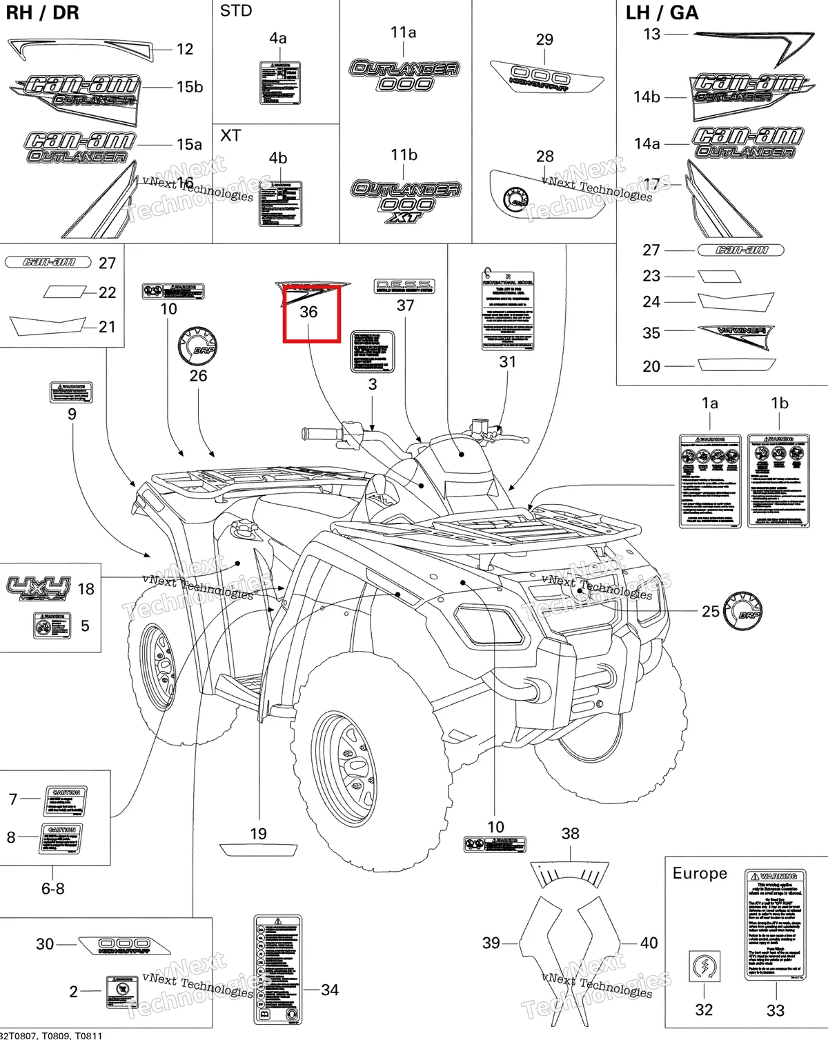 Деталь 704901116 на схеме узла 2008 Can-Am Outlander 500 STD Decals Std