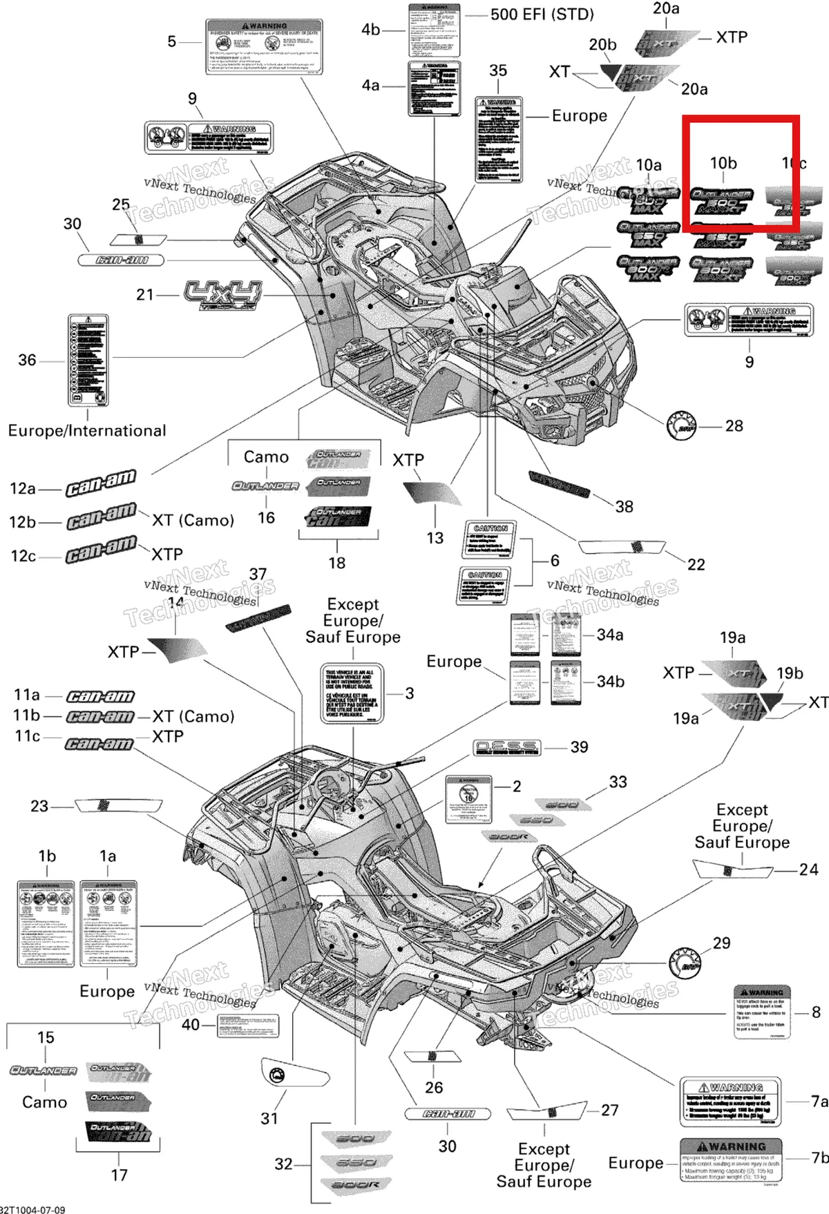 Деталь 704901119 на схеме узла 2010 Can-Am Outlander Max 650 EFI Decals