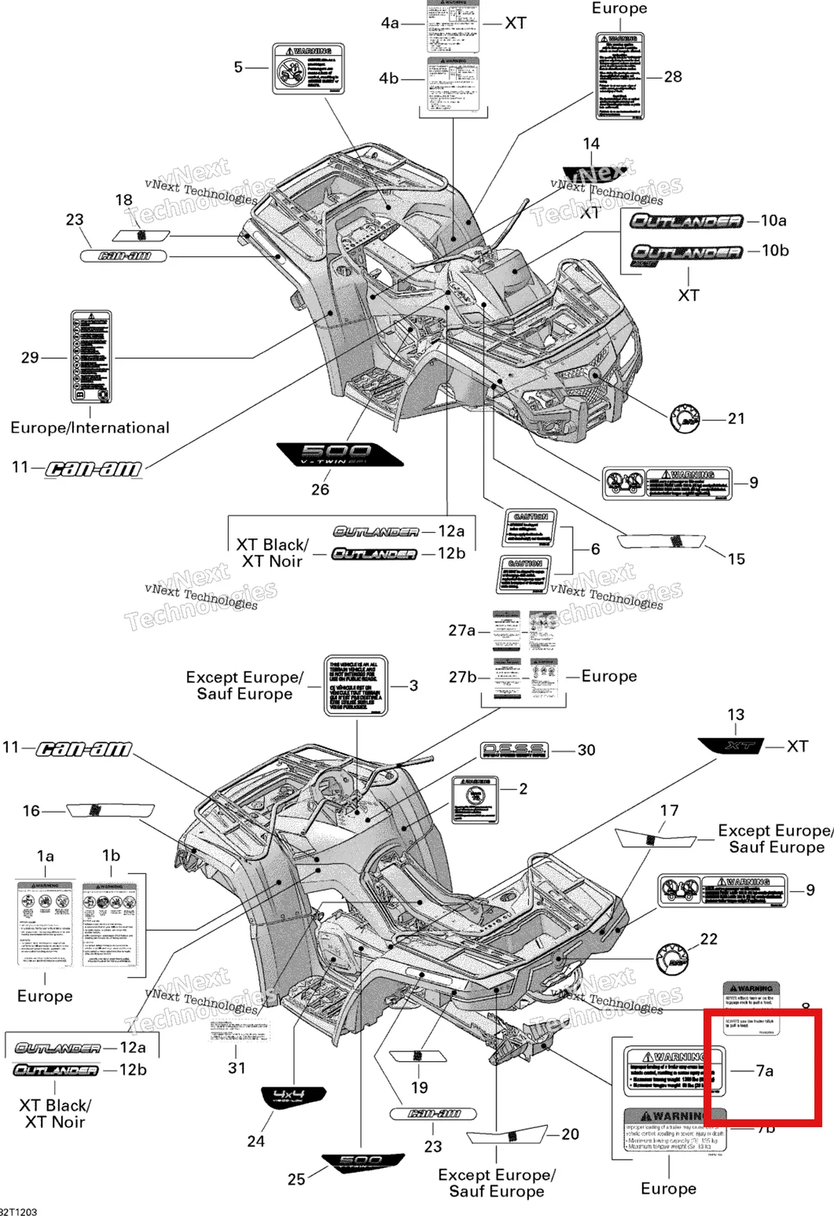 Деталь 704901123 на схеме узла 2012 Can-Am Outlander 500EFI STD & XT Decals