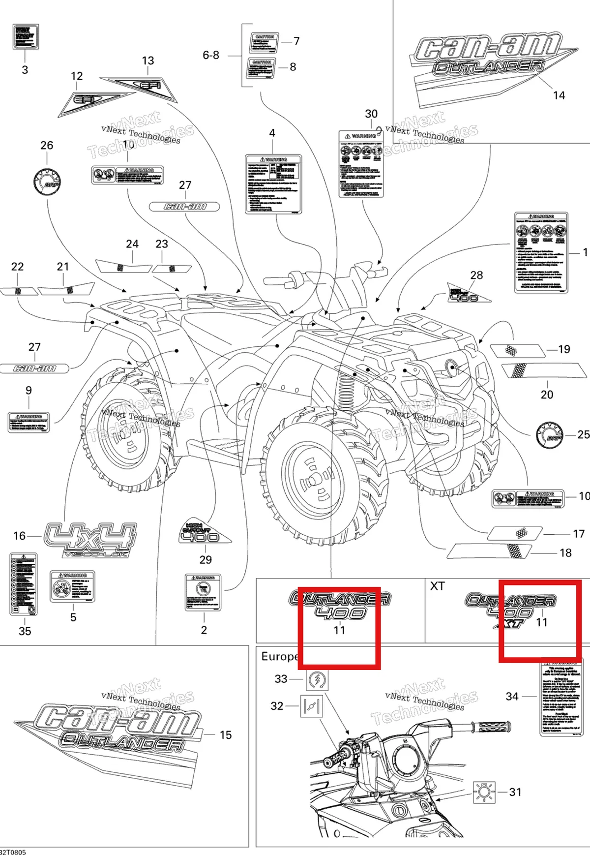 Деталь 704901213 на схеме узла 2008 Can-Am Outlander 400 EFI STD Decals