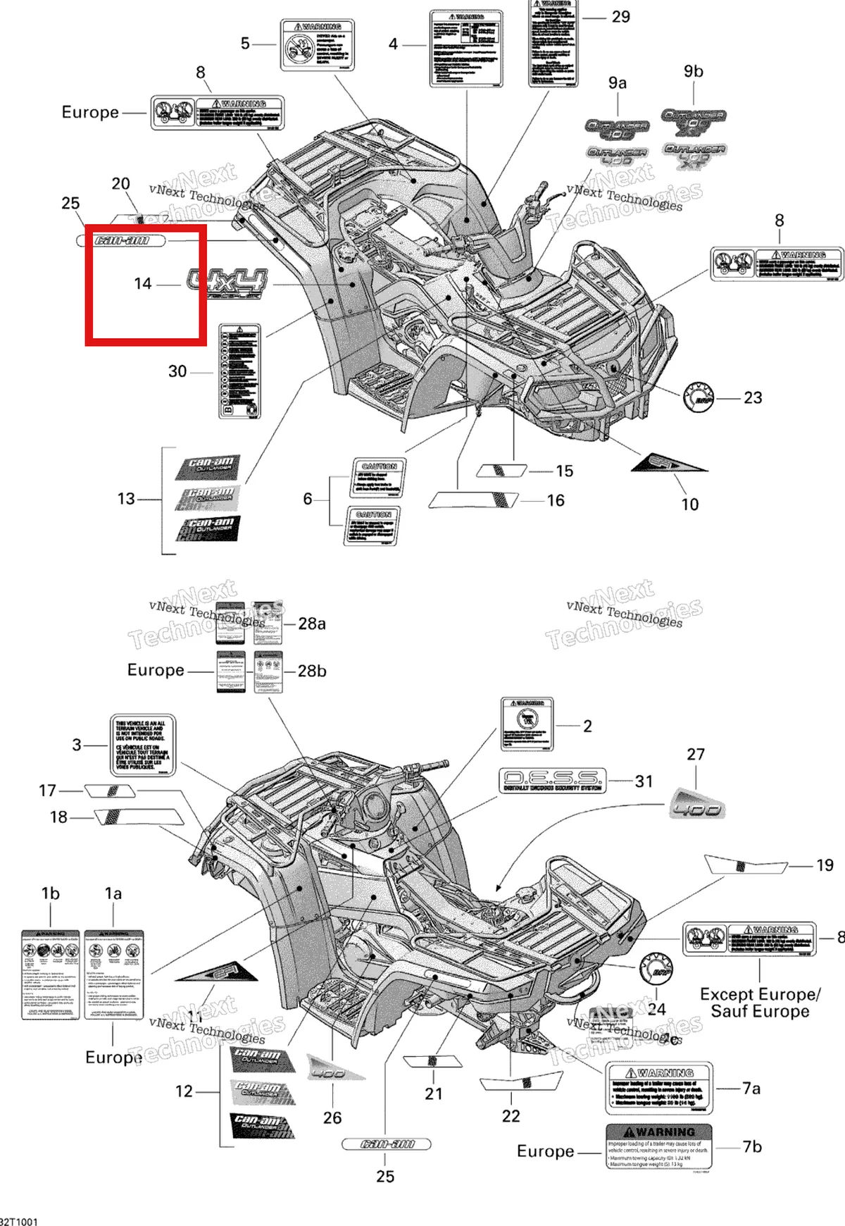 Деталь 704901219 на схеме узла 2010 Can-Am Outlander 400 EFI Decals