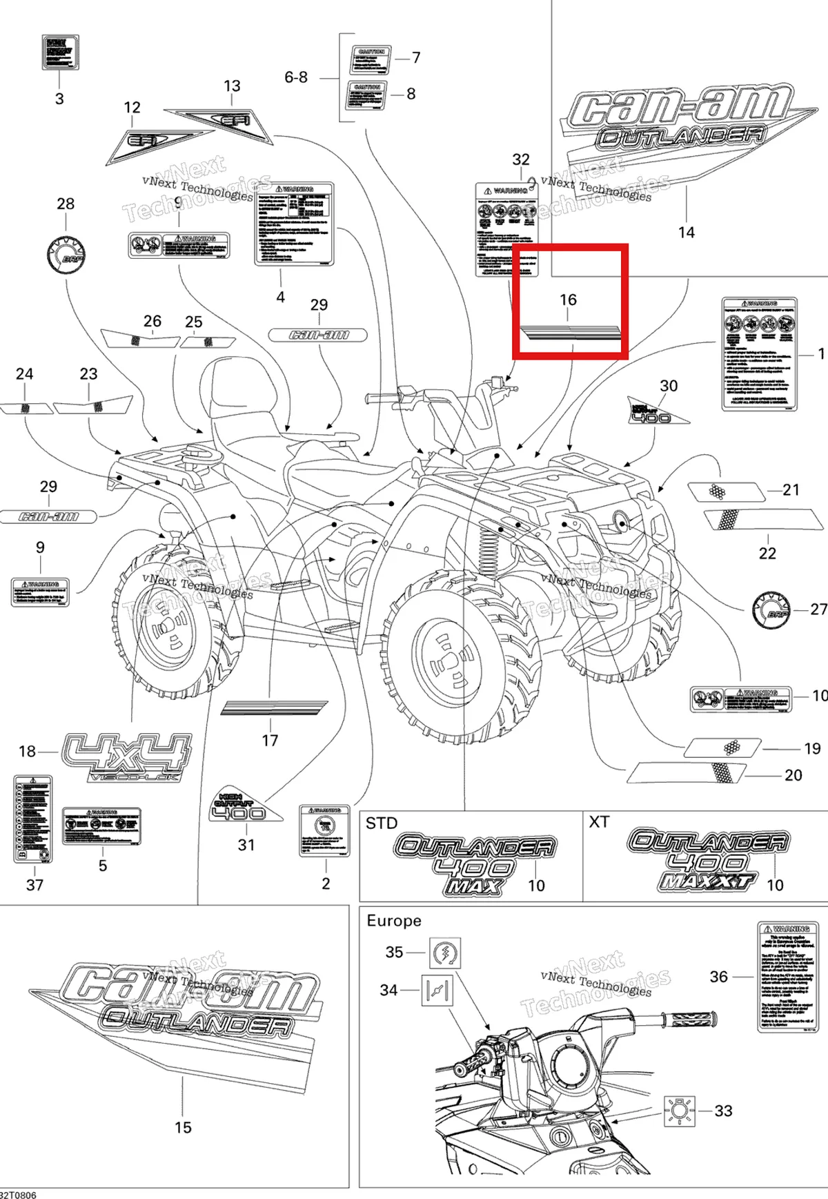 Деталь 704901226 на схеме узла 2008 Can-Am Outlander MAX 400 EFI STD Decals
