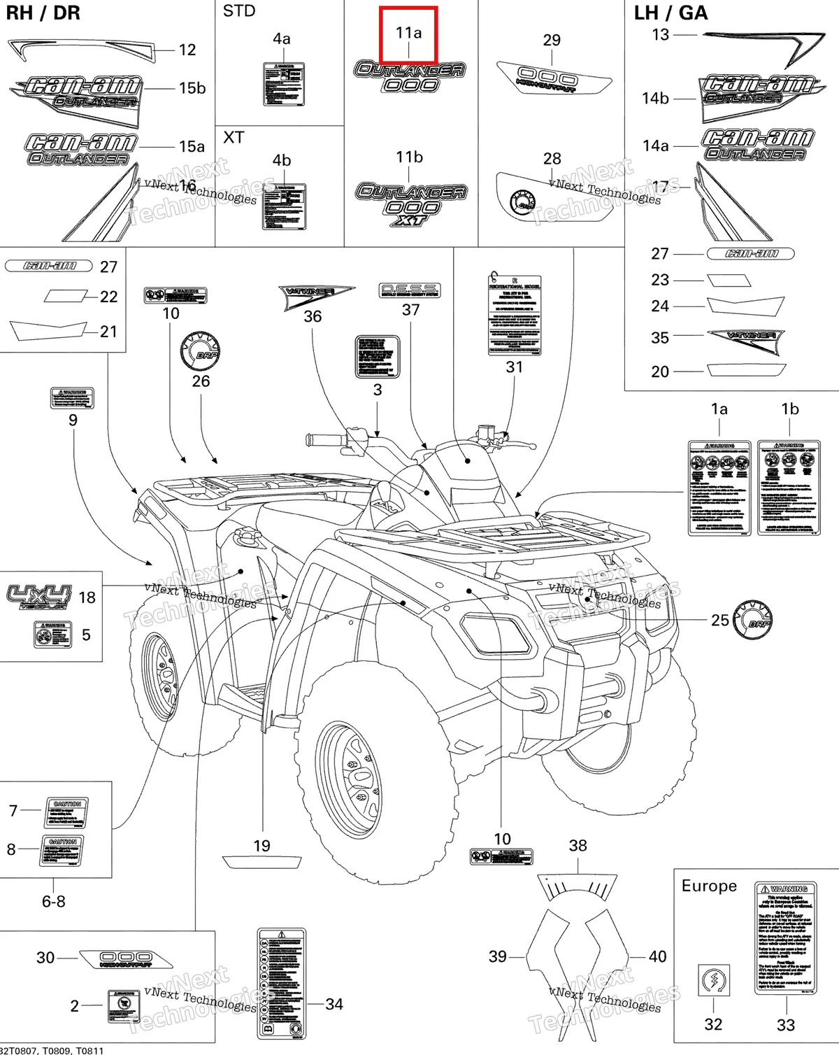 Деталь 704901228 на схеме узла 2008 Can-Am Outlander 800 STD Decals Std