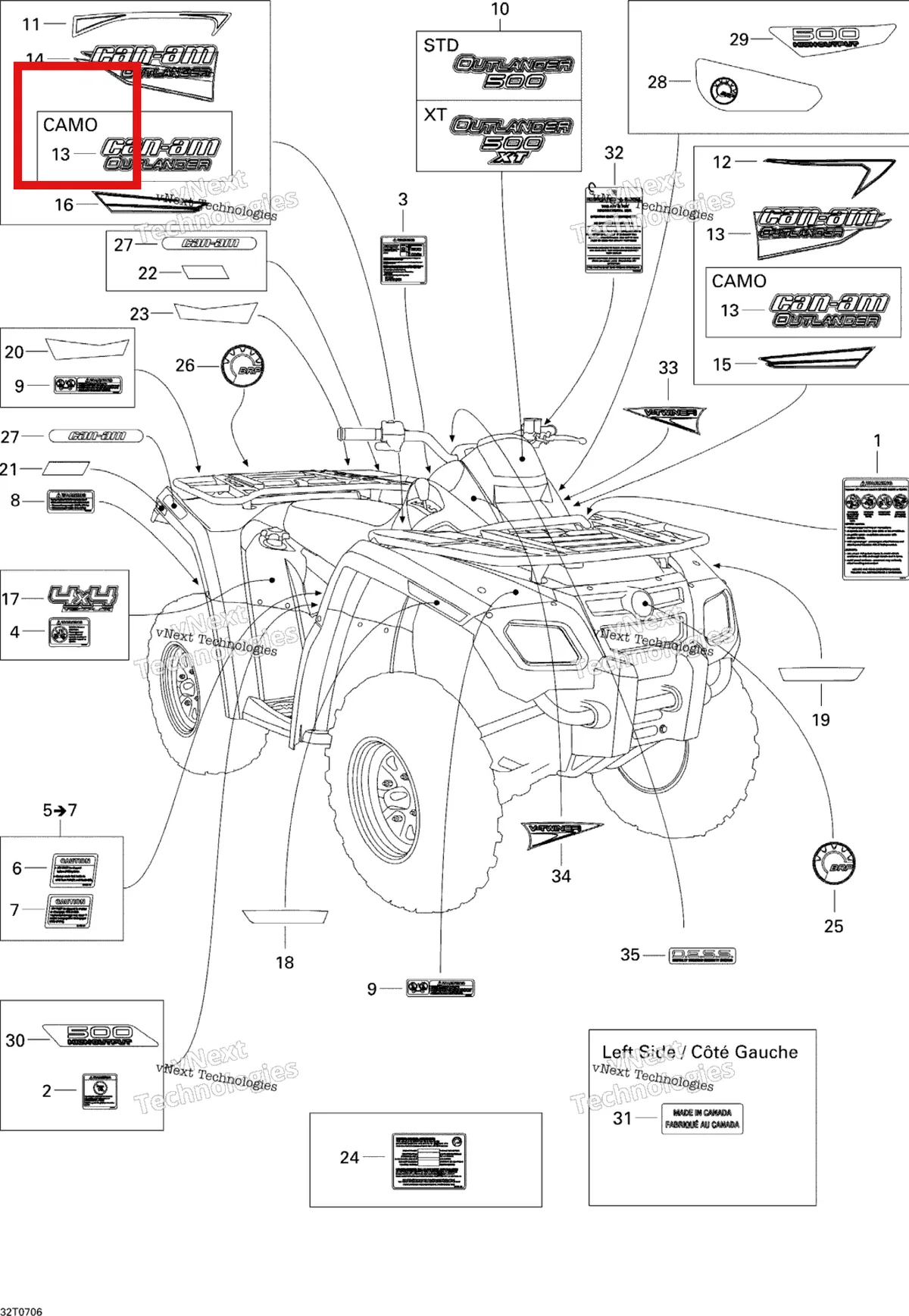Деталь 704901248 на схеме узла 2007 Can-Am Outlander 500 XT 4 X 4 Decals Xt