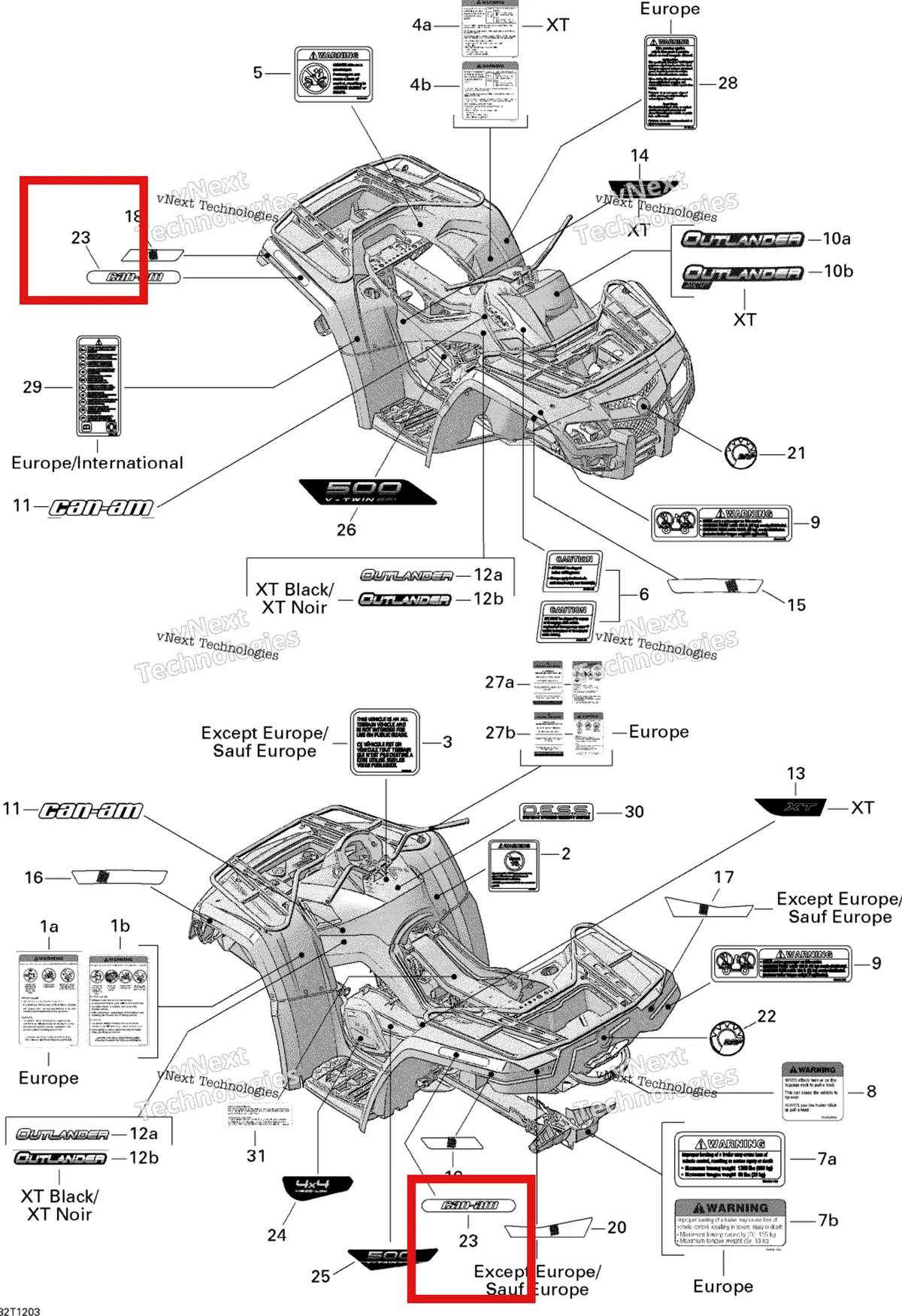 Деталь 704901271 на схеме узла 2012 Can-Am Outlander 500EFI STD & XT Decals