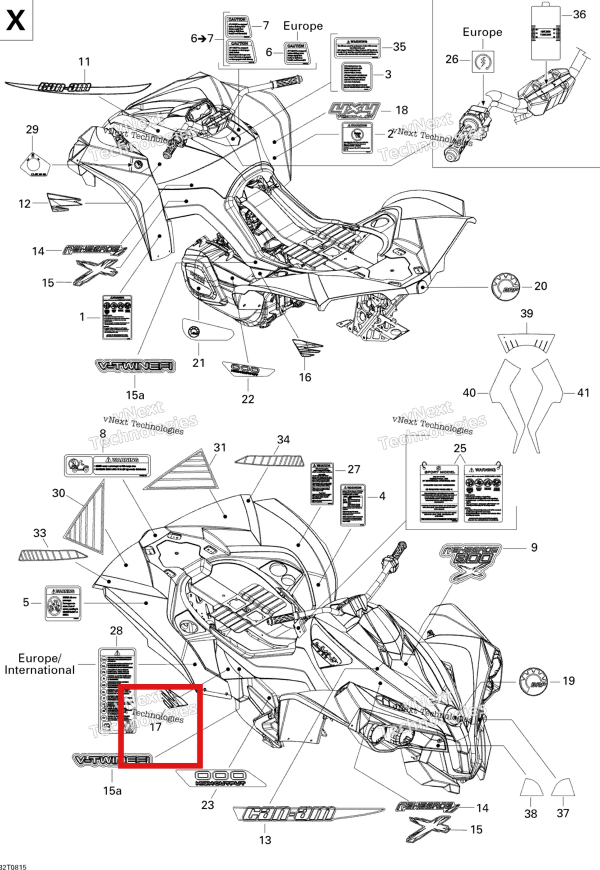 Деталь 704901304 на схеме узла 2008 Can-Am Renegade 800 X Decals