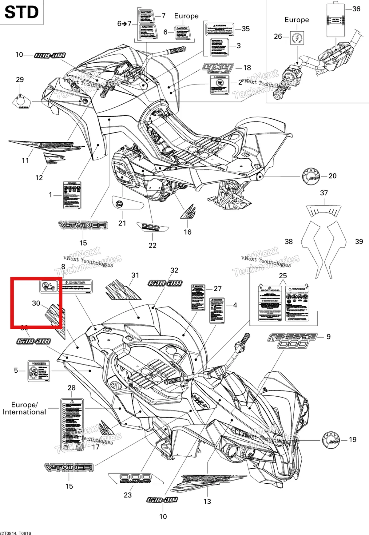 Деталь 704901305 на схеме узла 2008 Can-Am Renegade 800 Decals