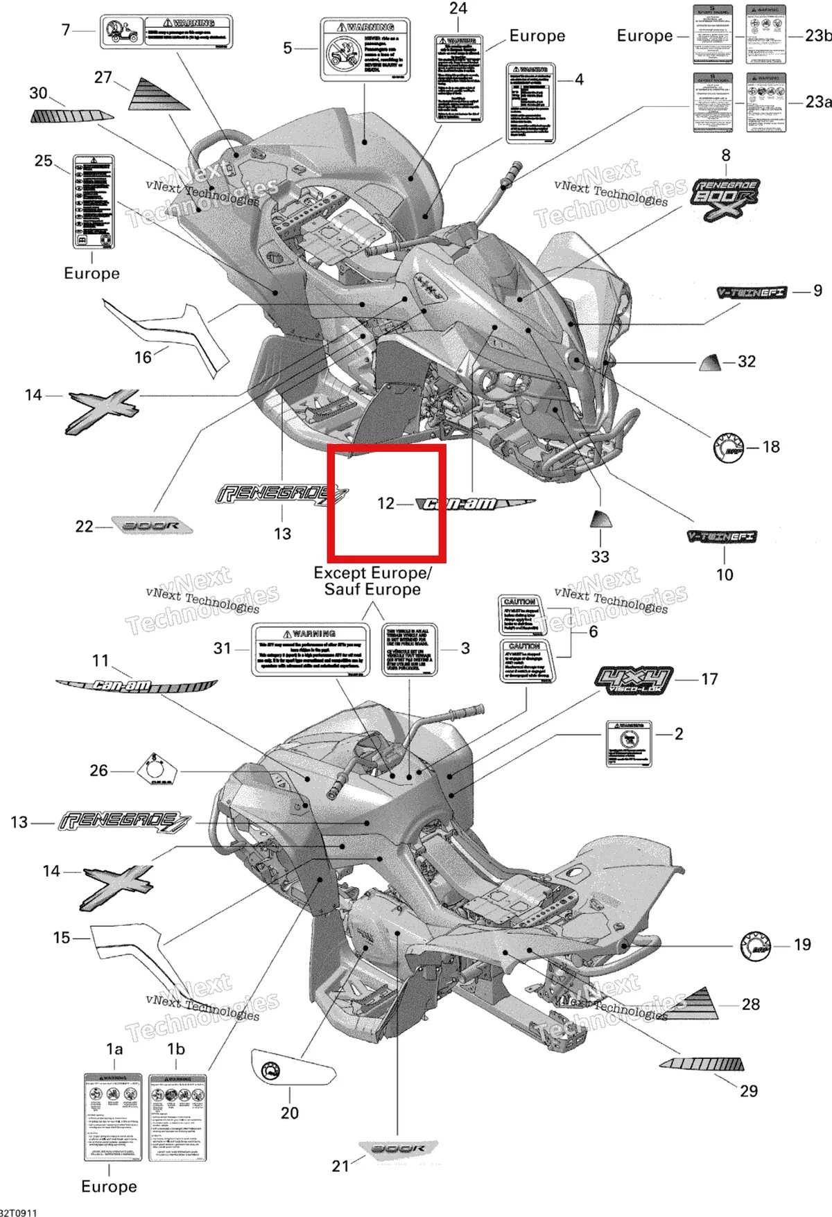 Деталь 704901370 на схеме узла 2009 Can-Am Renegade 800R EFI X Decals