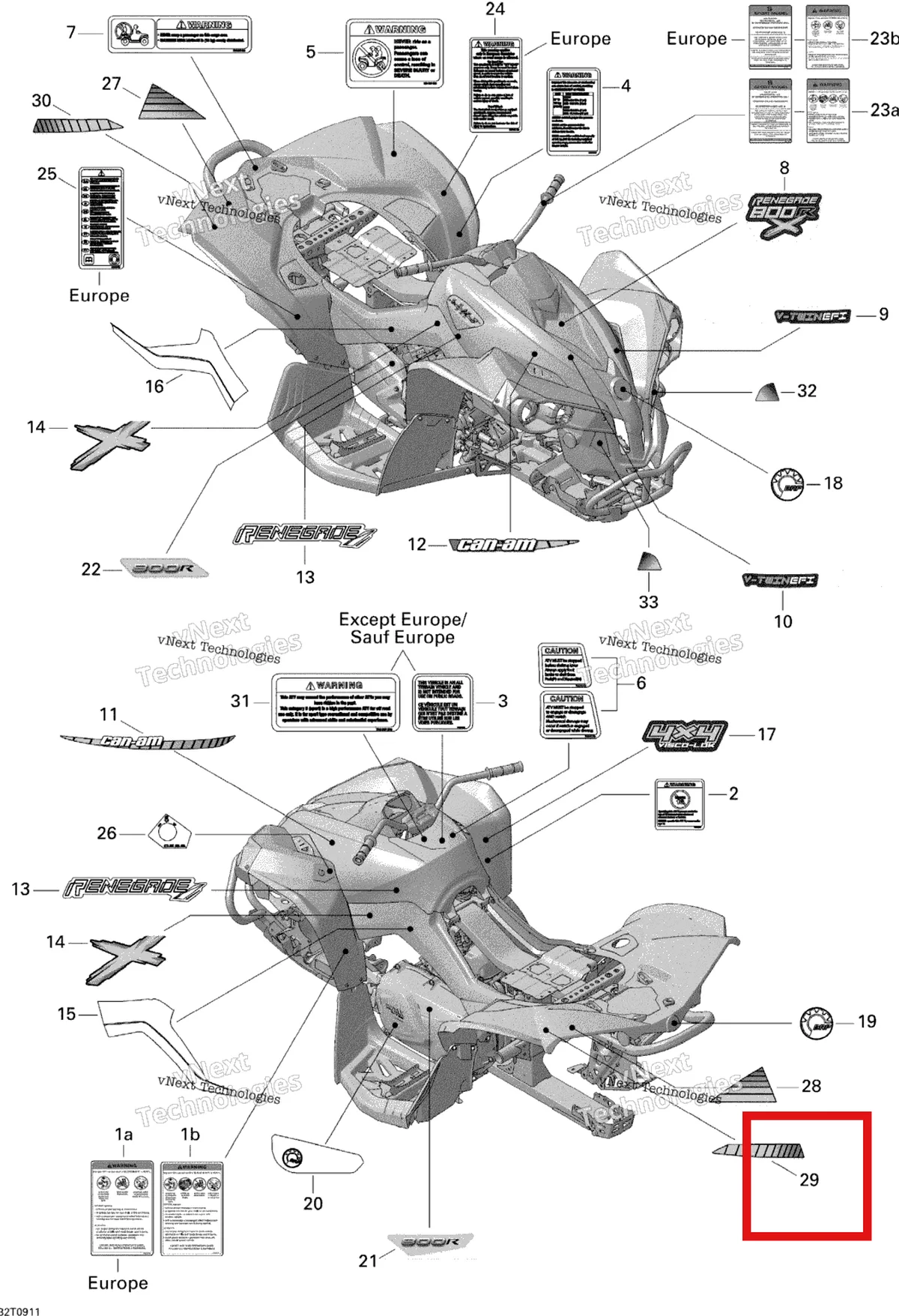 Деталь 704901377 на схеме узла 2009 Can-Am Renegade 800R EFI X Decals